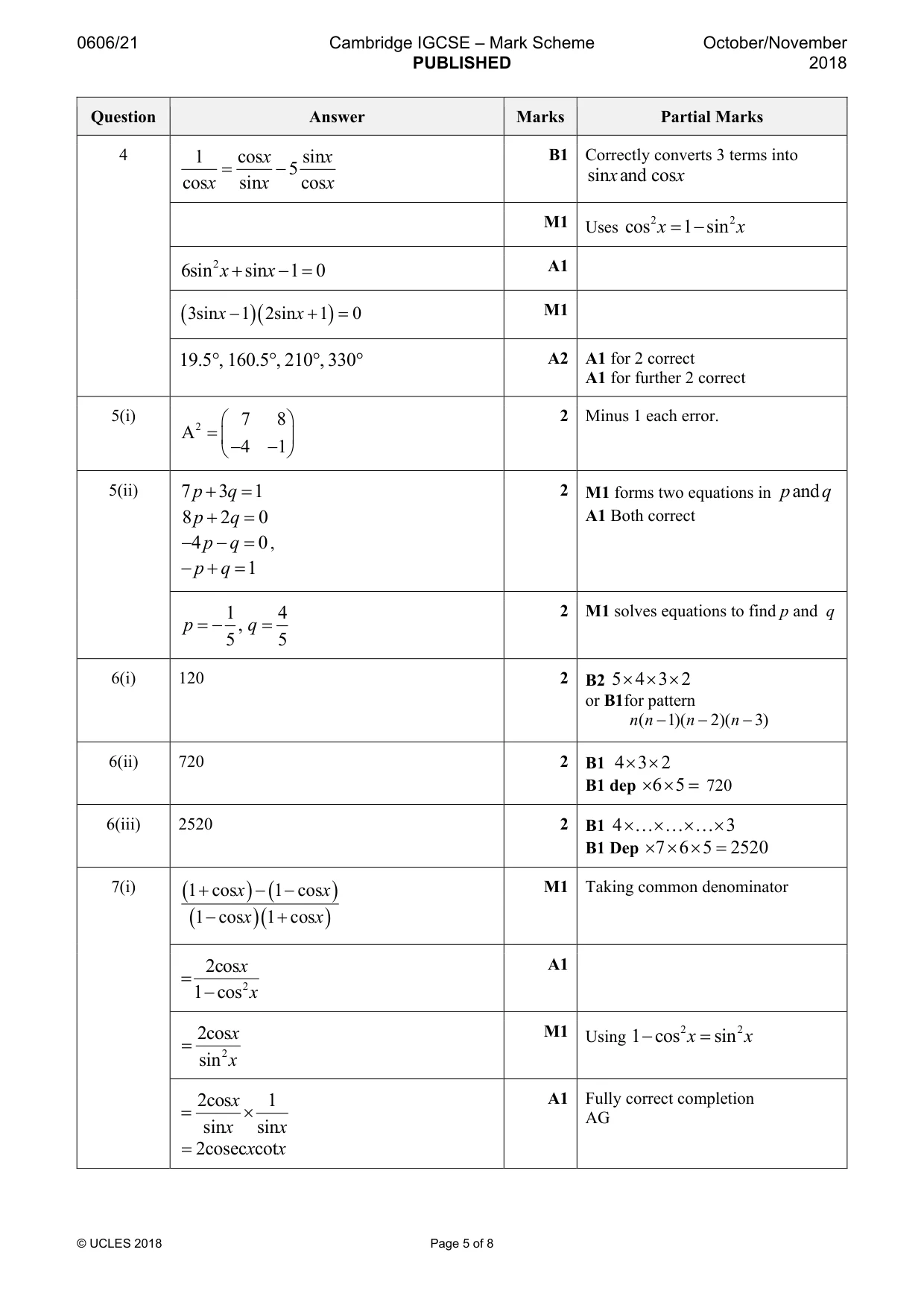 Mark scheme, page 5 of 8