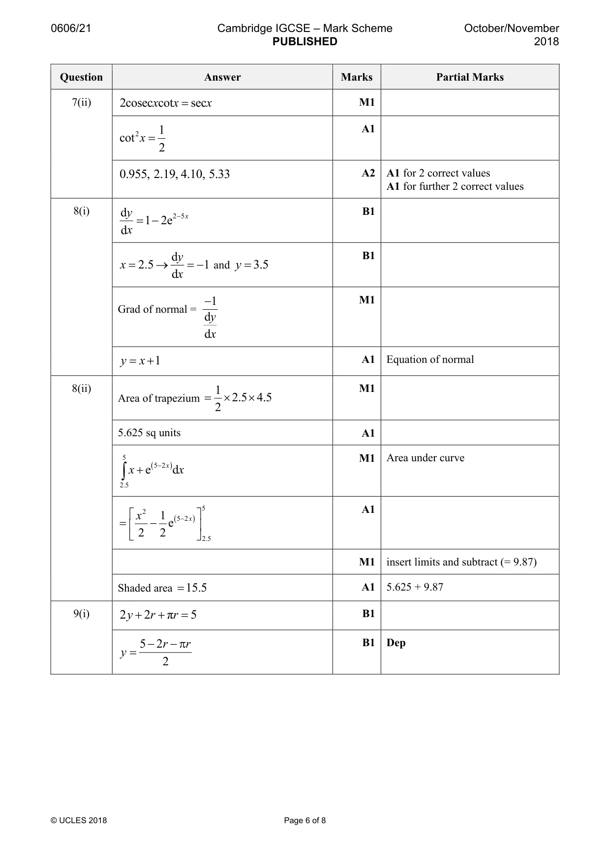 Mark scheme, page 6 of 8