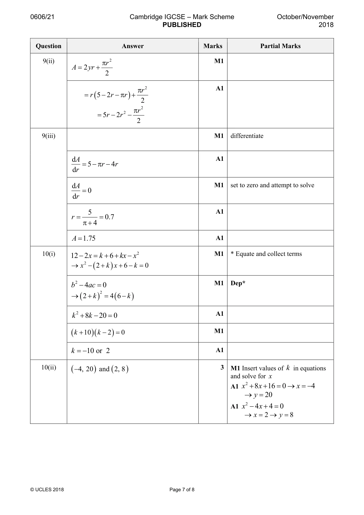 Mark scheme, page 7 of 8