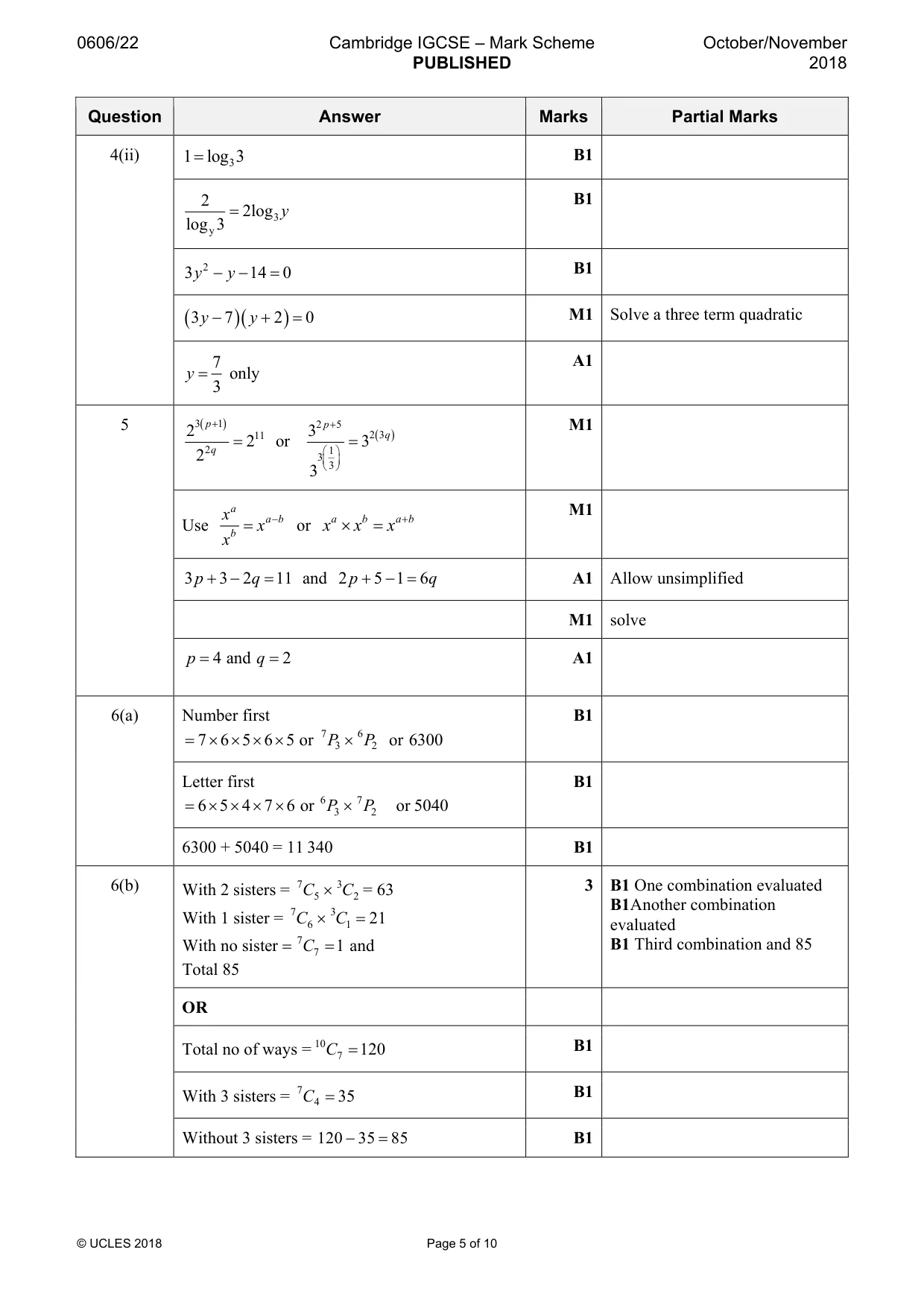 Mark scheme, page 5 of 10
