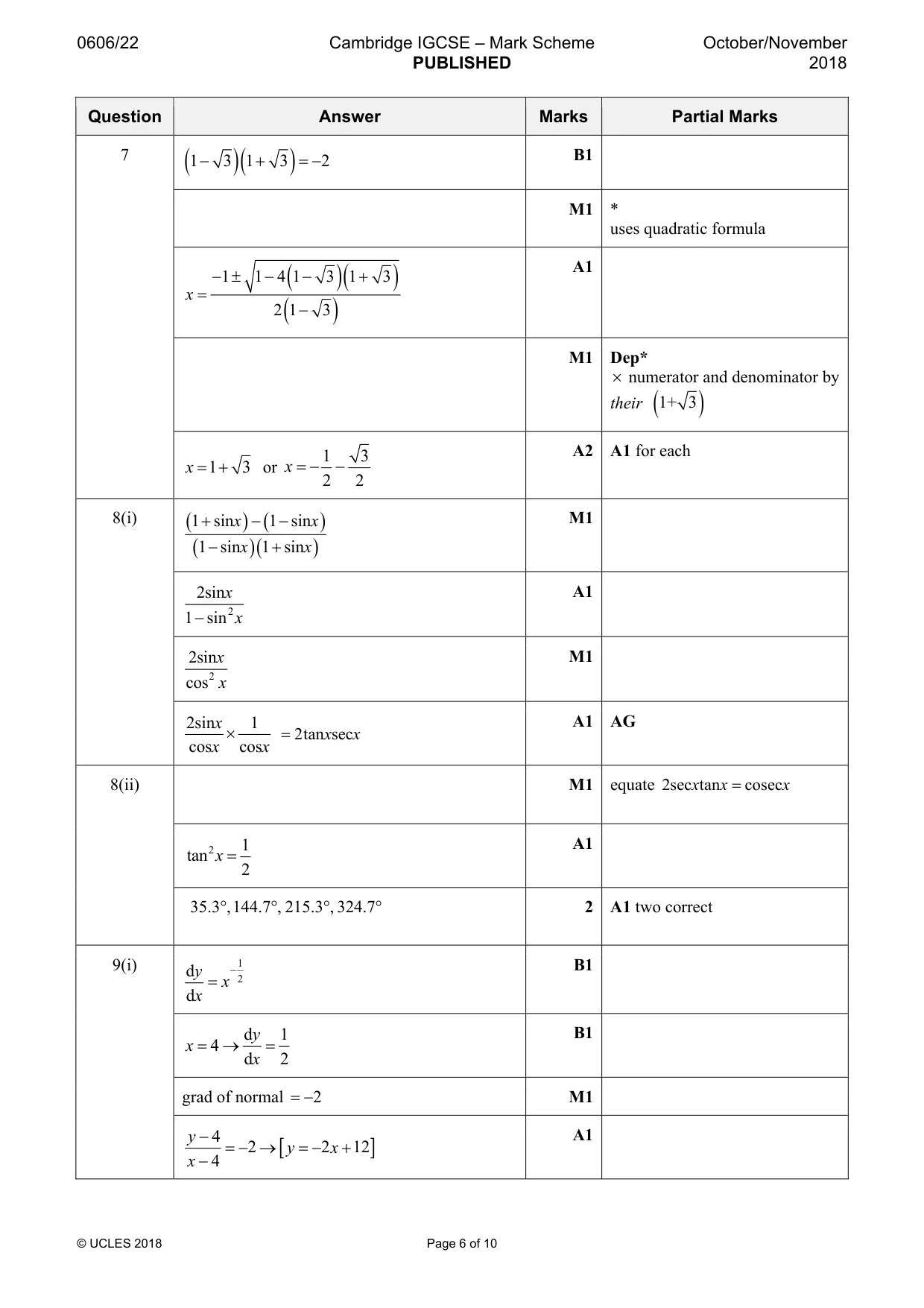 Mark scheme, page 6 of 10