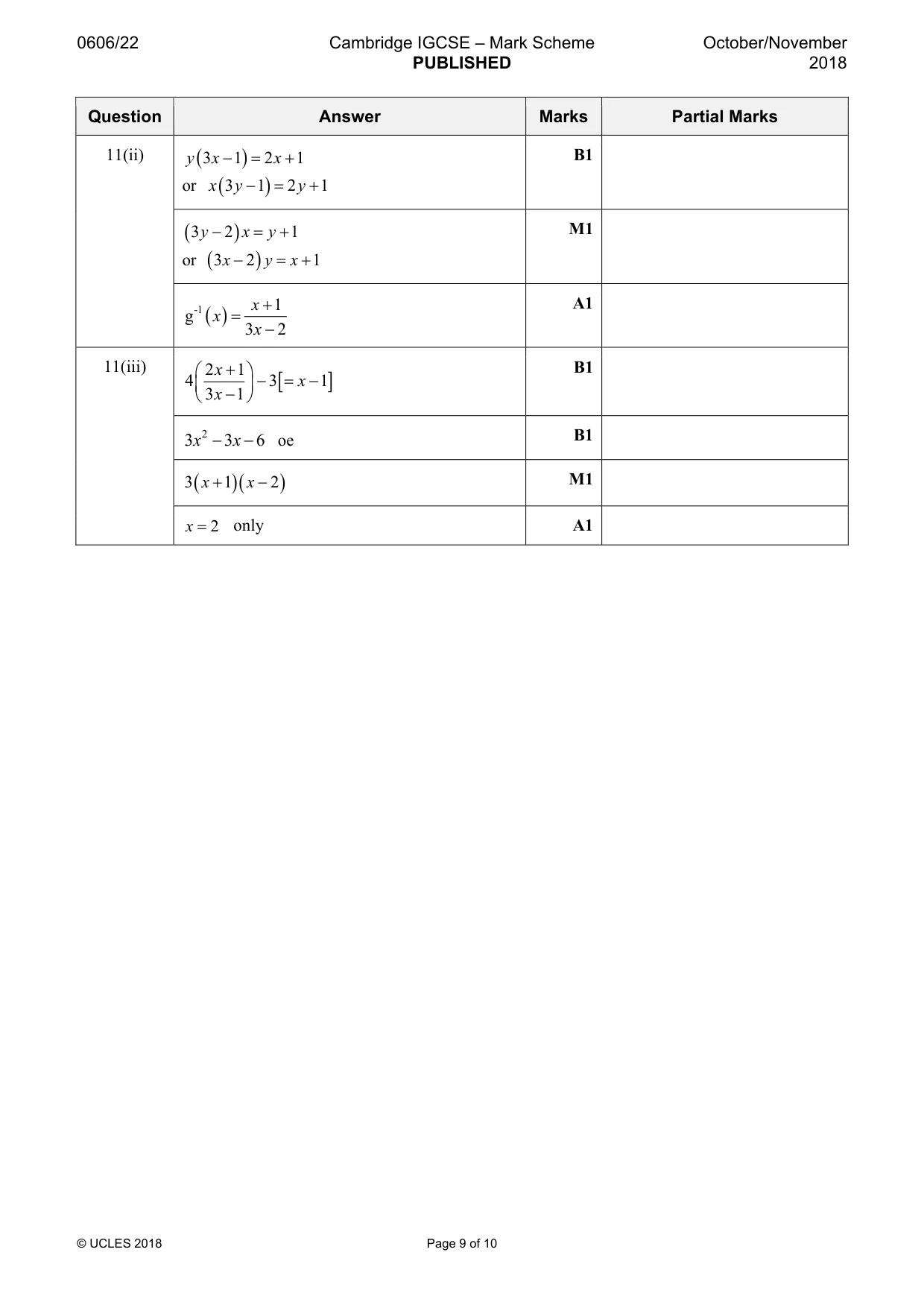 Mark scheme, page 9 of 10