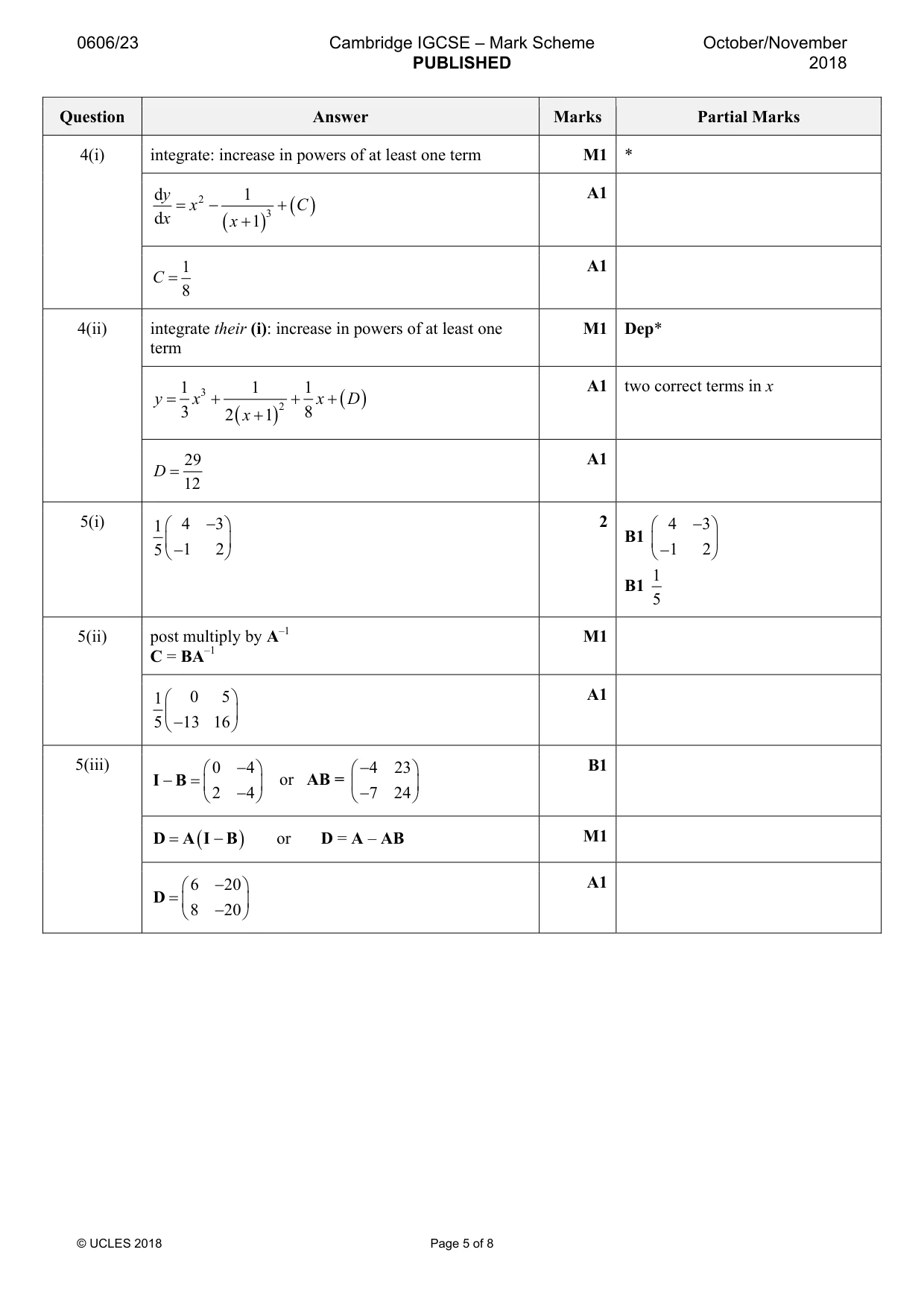 Mark scheme, page 5 of 8