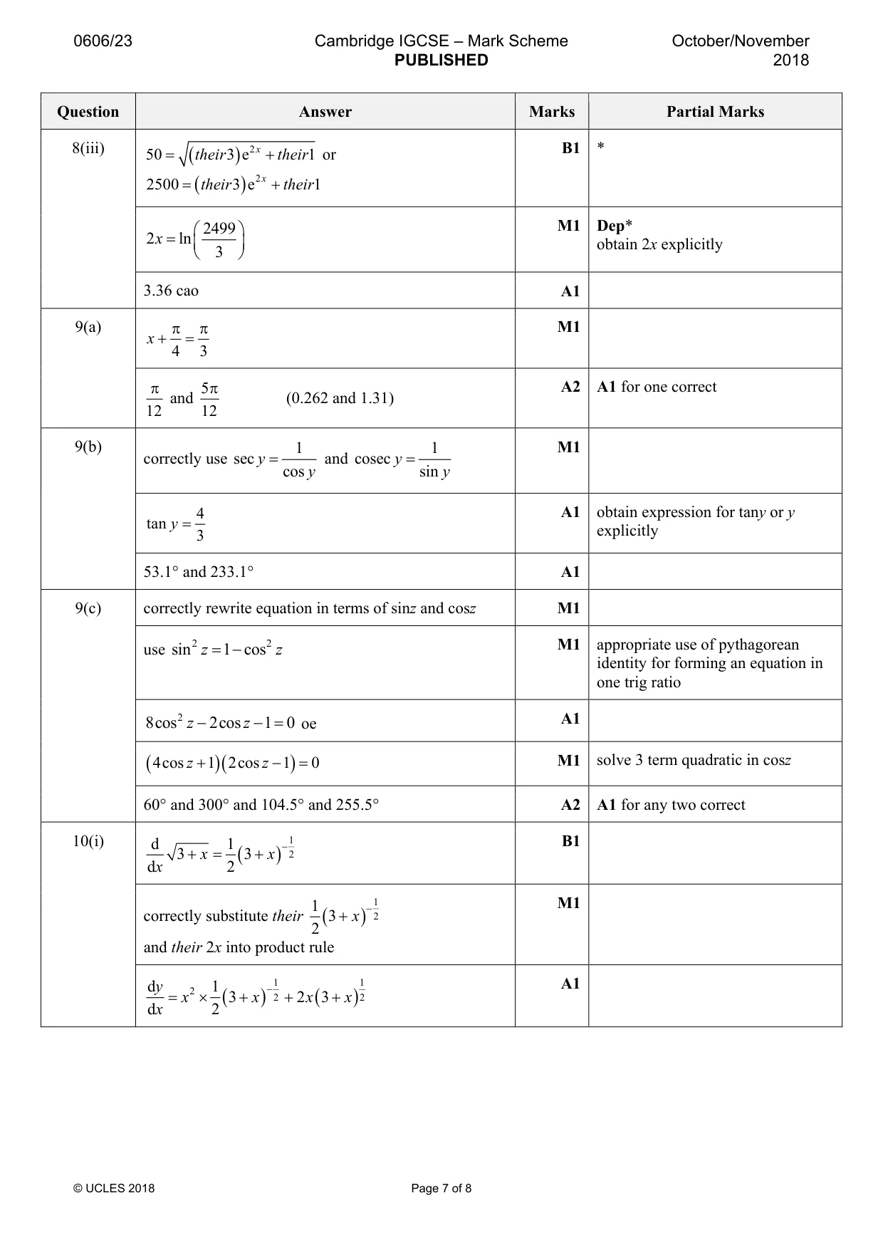 Mark scheme, page 7 of 8