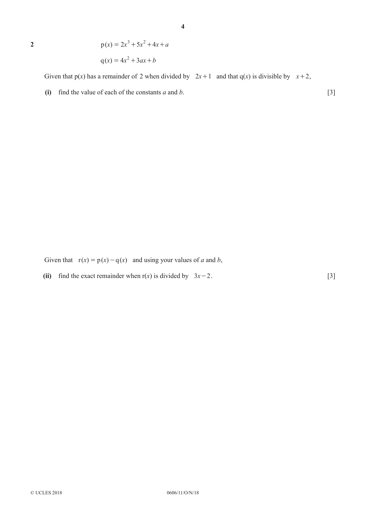 Cambridge IGCSE Mathematics - Additional 0606 2018 Oct/Nov Paper 1 · Variant 1 question paper, page 4 of 16