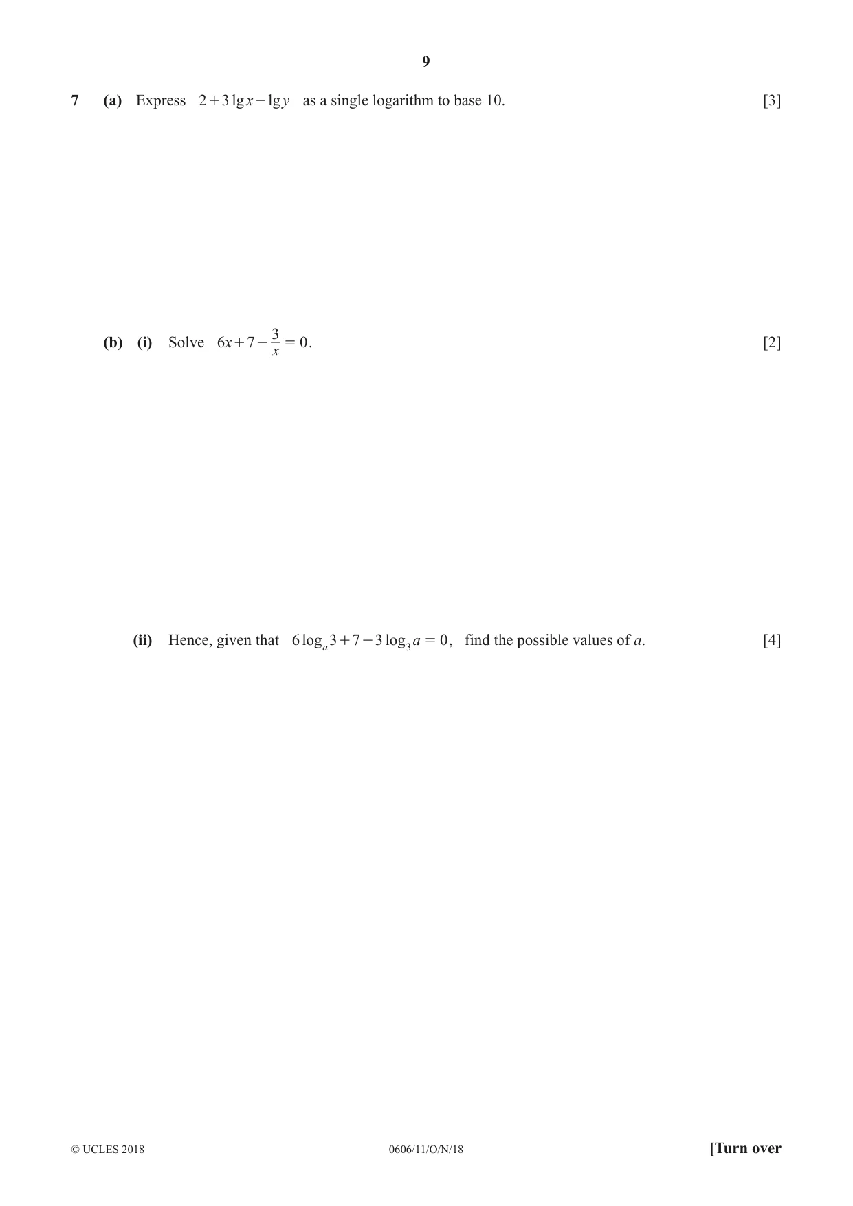 Cambridge IGCSE Mathematics - Additional 0606 2018 Oct/Nov Paper 1 · Variant 1 question paper, page 9 of 16