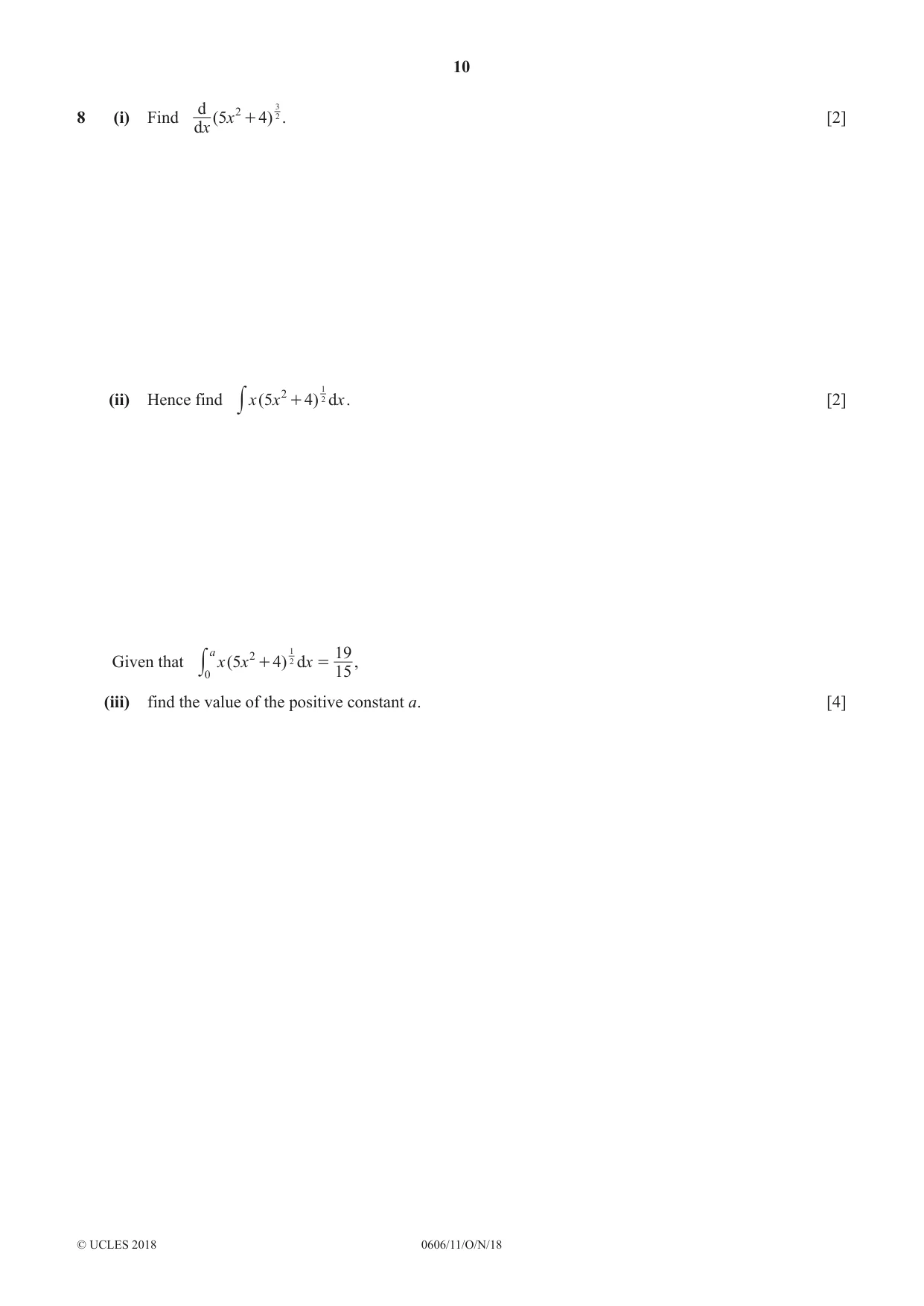 Cambridge IGCSE Mathematics - Additional 0606 2018 Oct/Nov Paper 1 · Variant 1 question paper, page 10 of 16