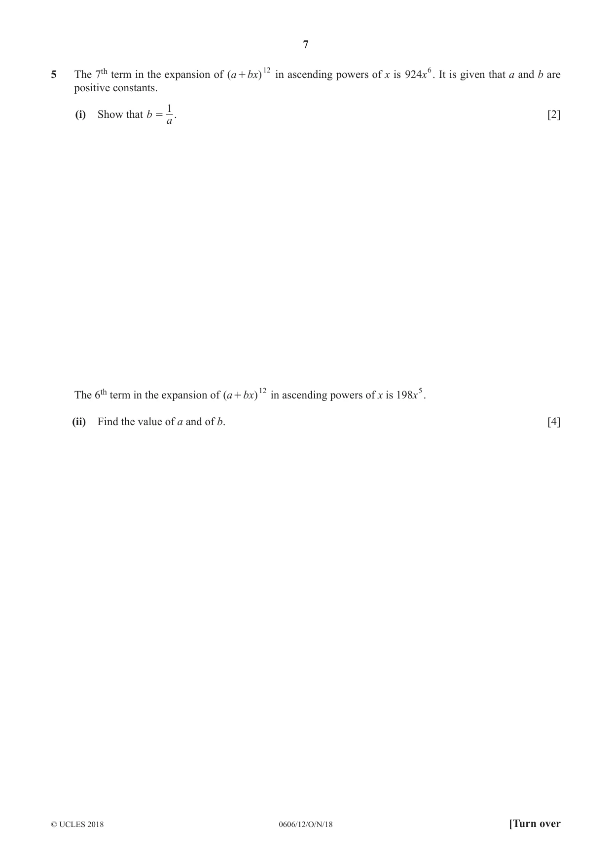 Cambridge IGCSE Mathematics - Additional 0606 2018 Oct/Nov Paper 1 · Variant 2 question paper, page 7 of 16