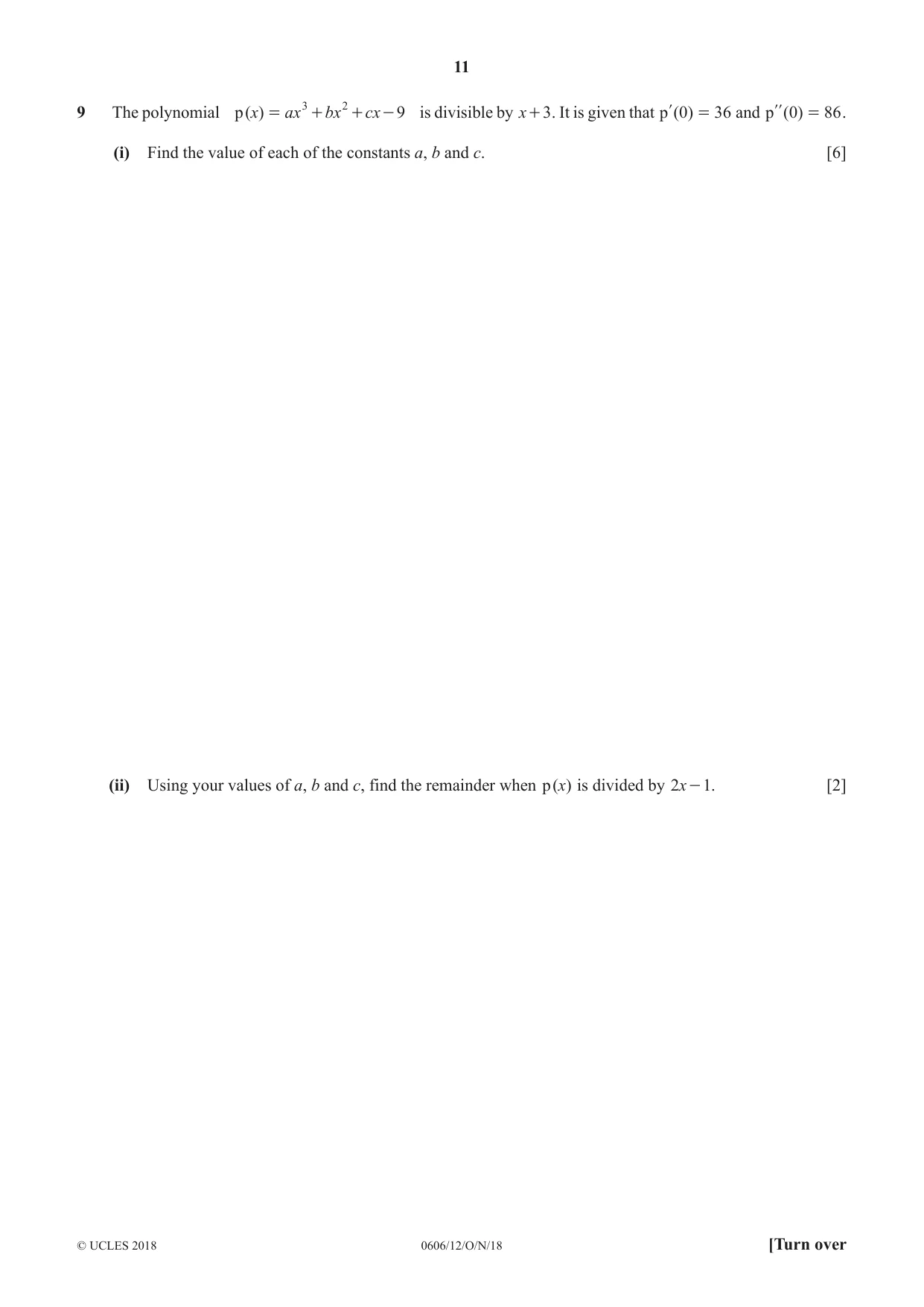 Cambridge IGCSE Mathematics - Additional 0606 2018 Oct/Nov Paper 1 · Variant 2 question paper, page 11 of 16