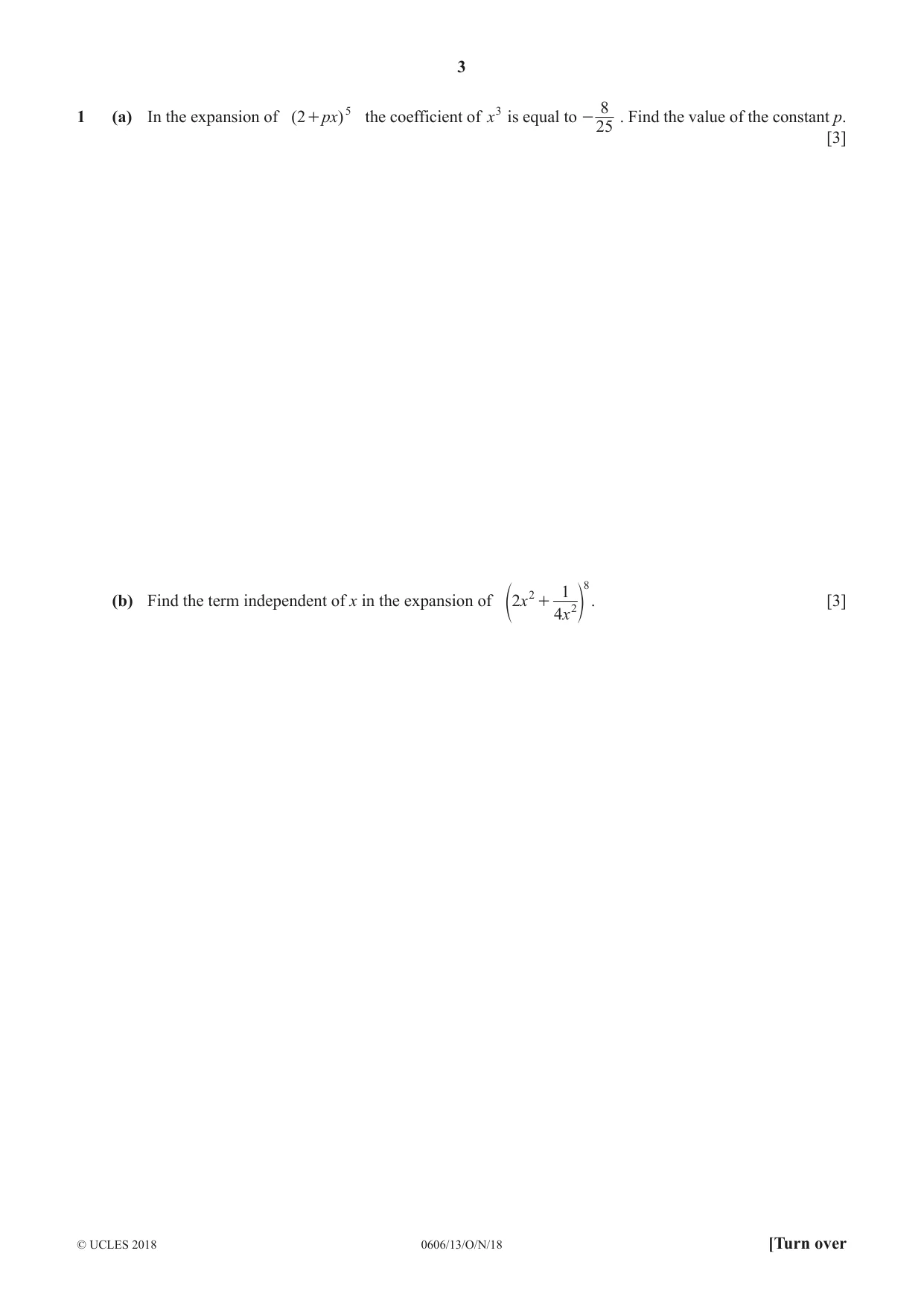 Cambridge IGCSE Mathematics - Additional 0606 2018 Oct/Nov Paper 1 · Variant 3 question paper, page 3 of 16