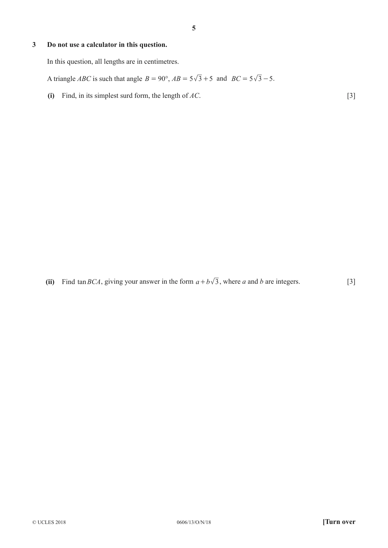Cambridge IGCSE Mathematics - Additional 0606 2018 Oct/Nov Paper 1 · Variant 3 question paper, page 5 of 16