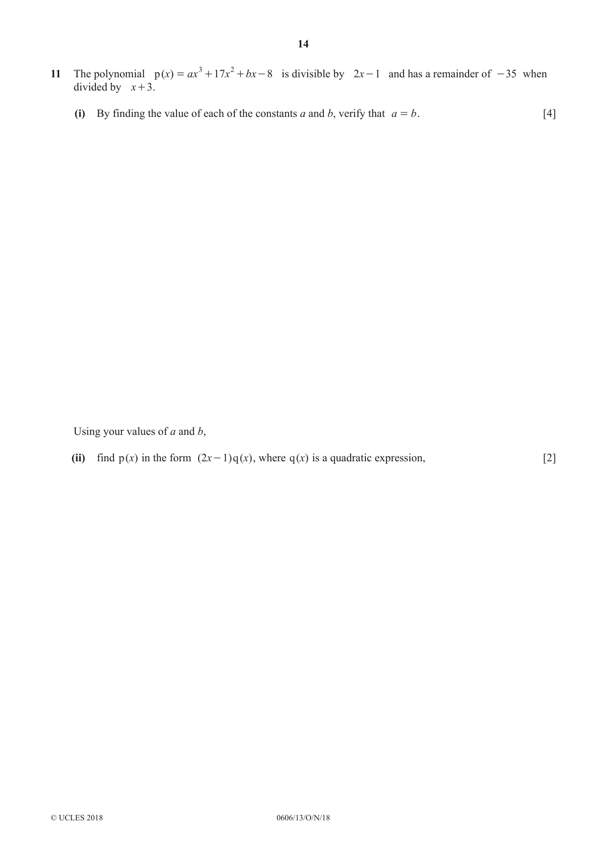 Cambridge IGCSE Mathematics - Additional 0606 2018 Oct/Nov Paper 1 · Variant 3 question paper, page 14 of 16