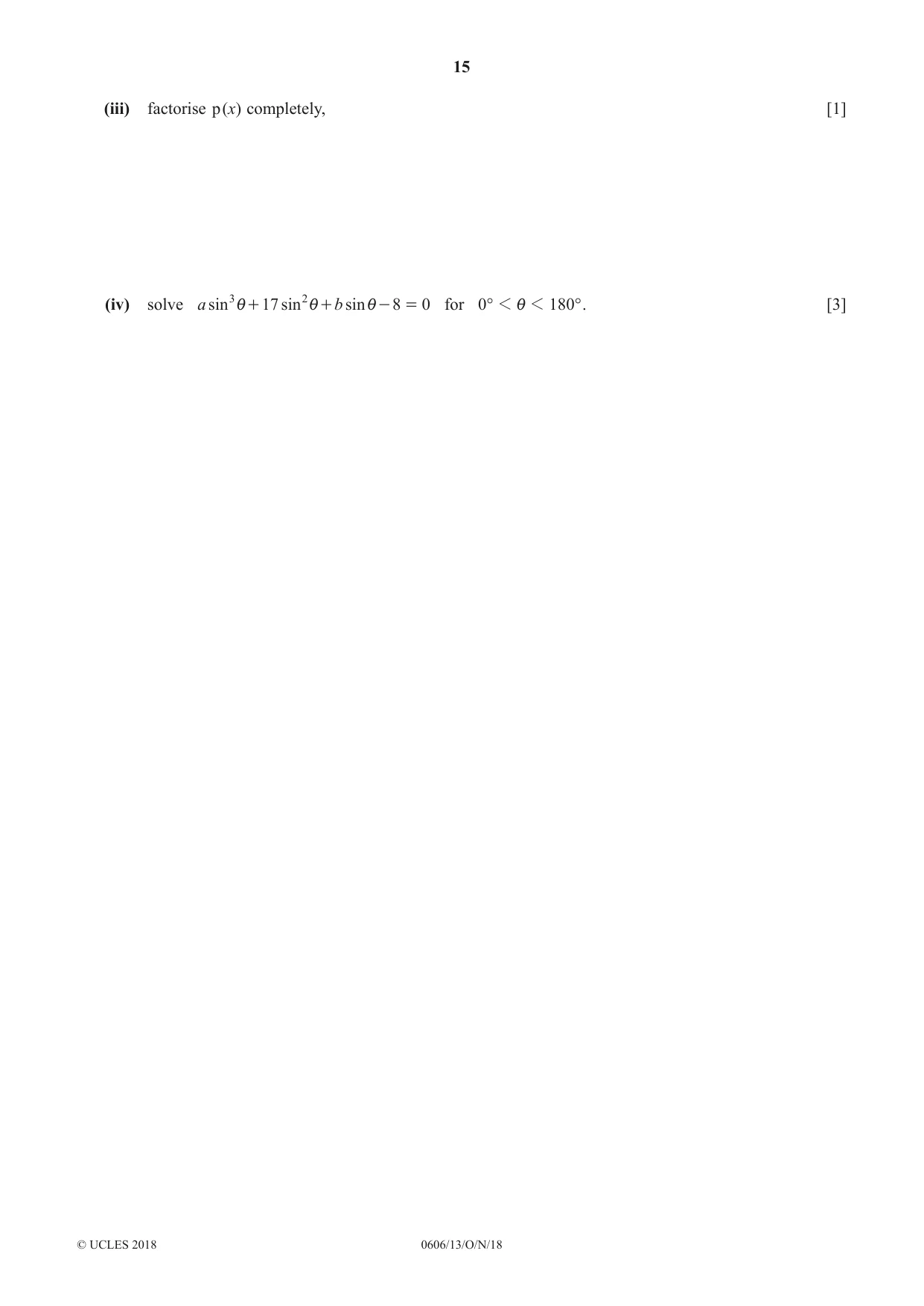 Cambridge IGCSE Mathematics - Additional 0606 2018 Oct/Nov Paper 1 · Variant 3 question paper, page 15 of 16