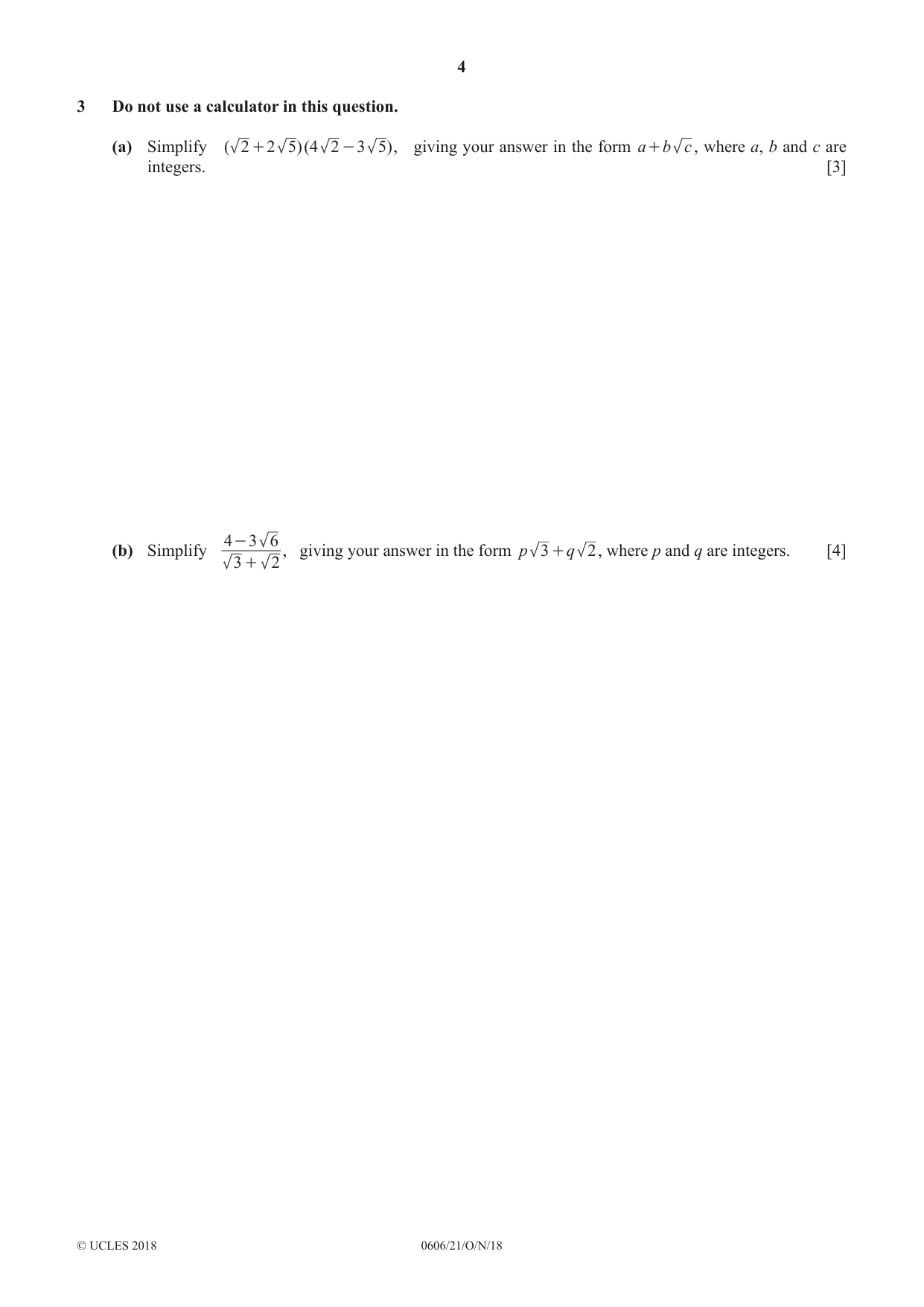 Cambridge IGCSE Mathematics - Additional 0606 2018 Oct/Nov Paper 2 · Variant 1 question paper, page 4 of 16
