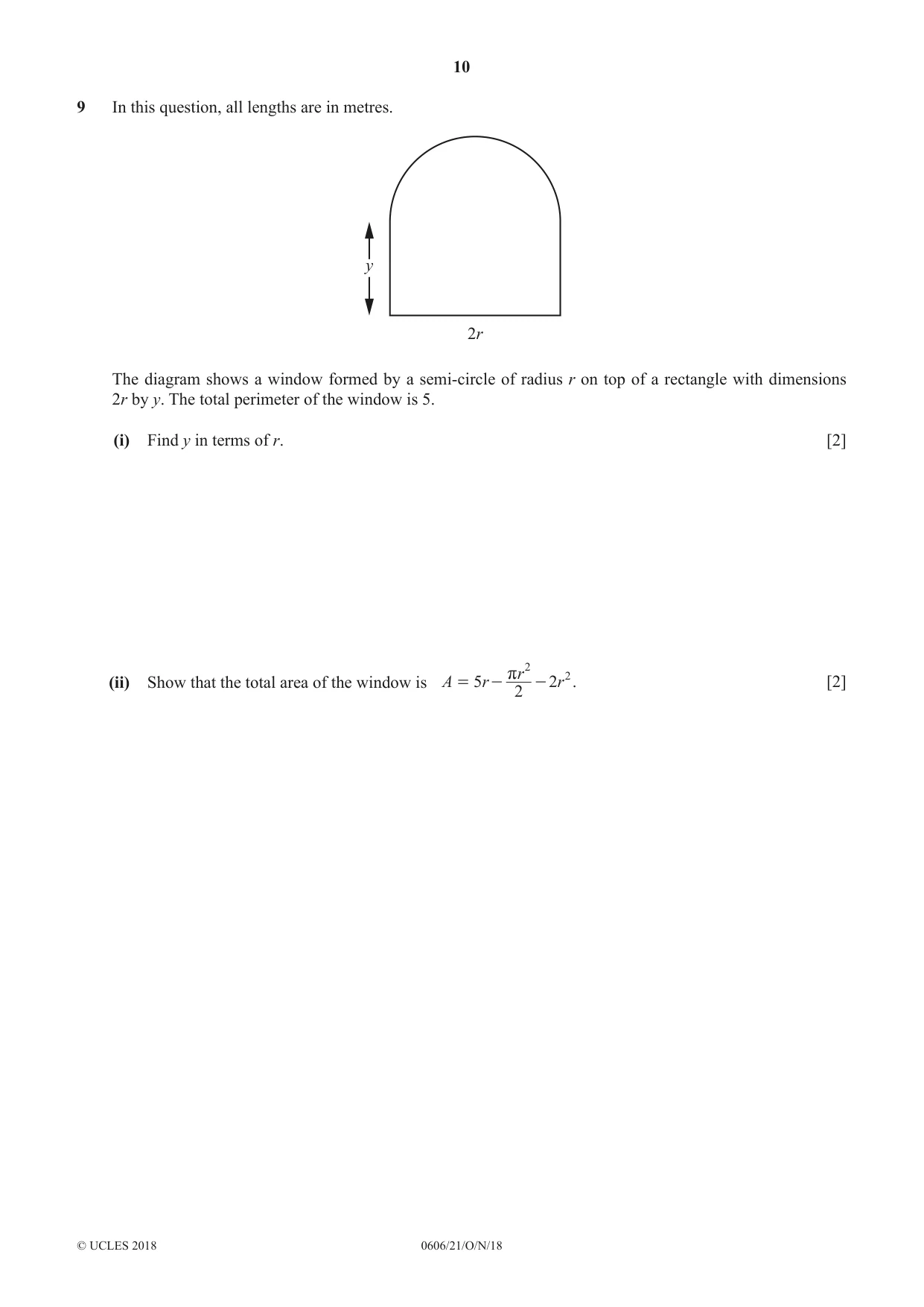 Cambridge IGCSE Mathematics - Additional 0606 2018 Oct/Nov Paper 2 · Variant 1 question paper, page 10 of 16