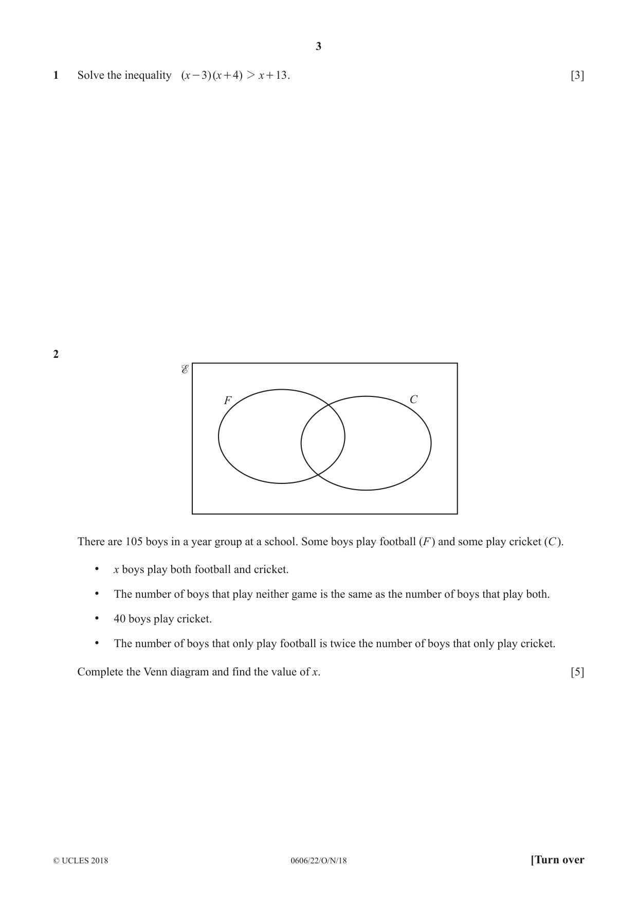 Cambridge IGCSE Mathematics - Additional 0606 2018 Oct/Nov Paper 2 · Variant 2 question paper, page 3 of 16
