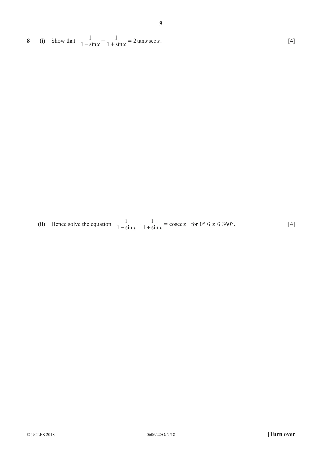 Cambridge IGCSE Mathematics - Additional 0606 2018 Oct/Nov Paper 2 · Variant 2 question paper, page 9 of 16