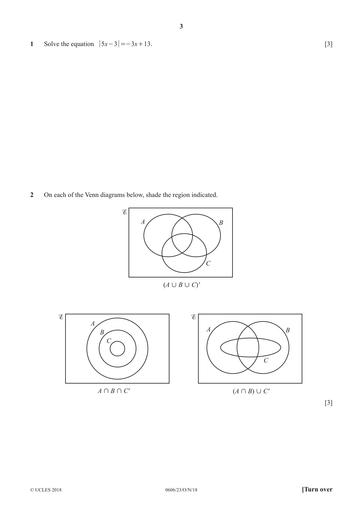 Cambridge IGCSE Mathematics - Additional 0606 2018 Oct/Nov Paper 2 · Variant 3 question paper, page 3 of 16