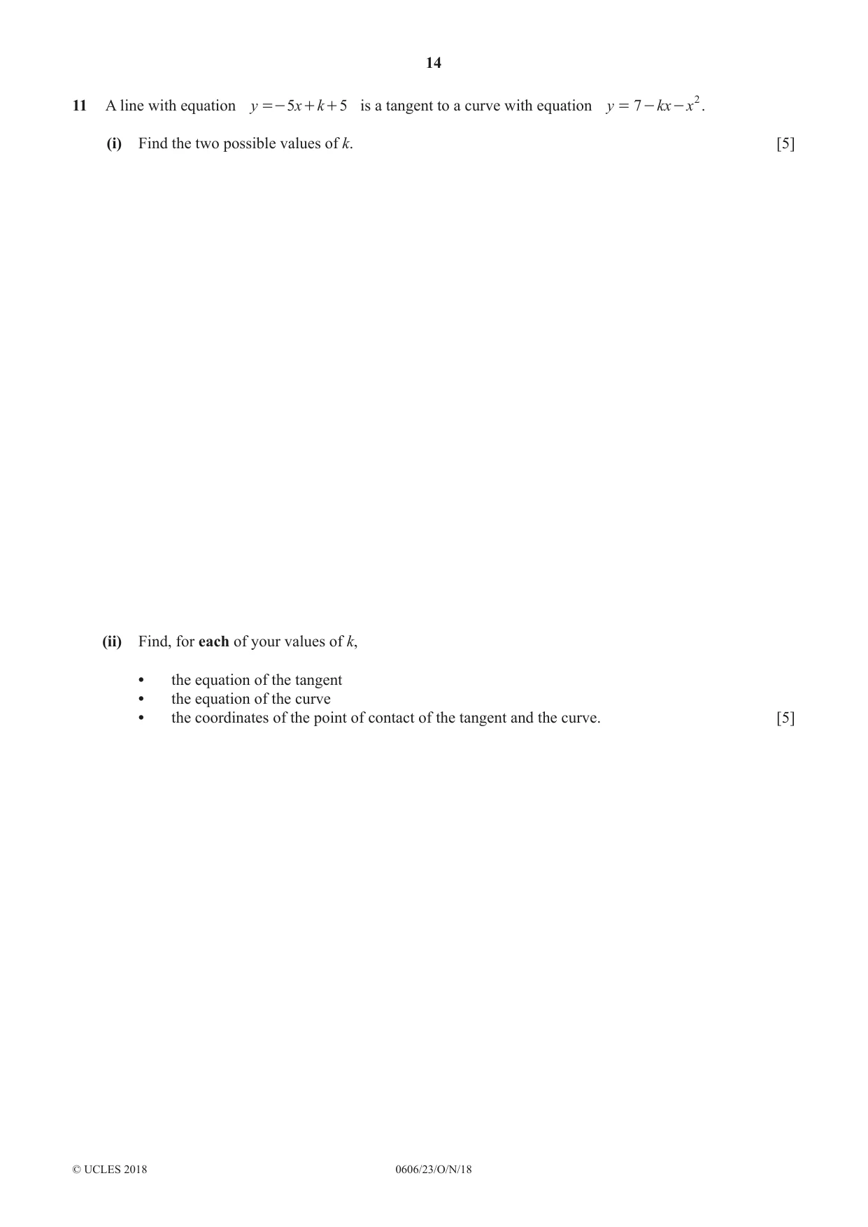Cambridge IGCSE Mathematics - Additional 0606 2018 Oct/Nov Paper 2 · Variant 3 question paper, page 14 of 16