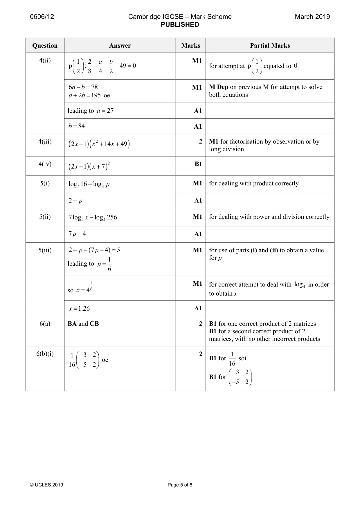 Mark scheme, page 5 of 8