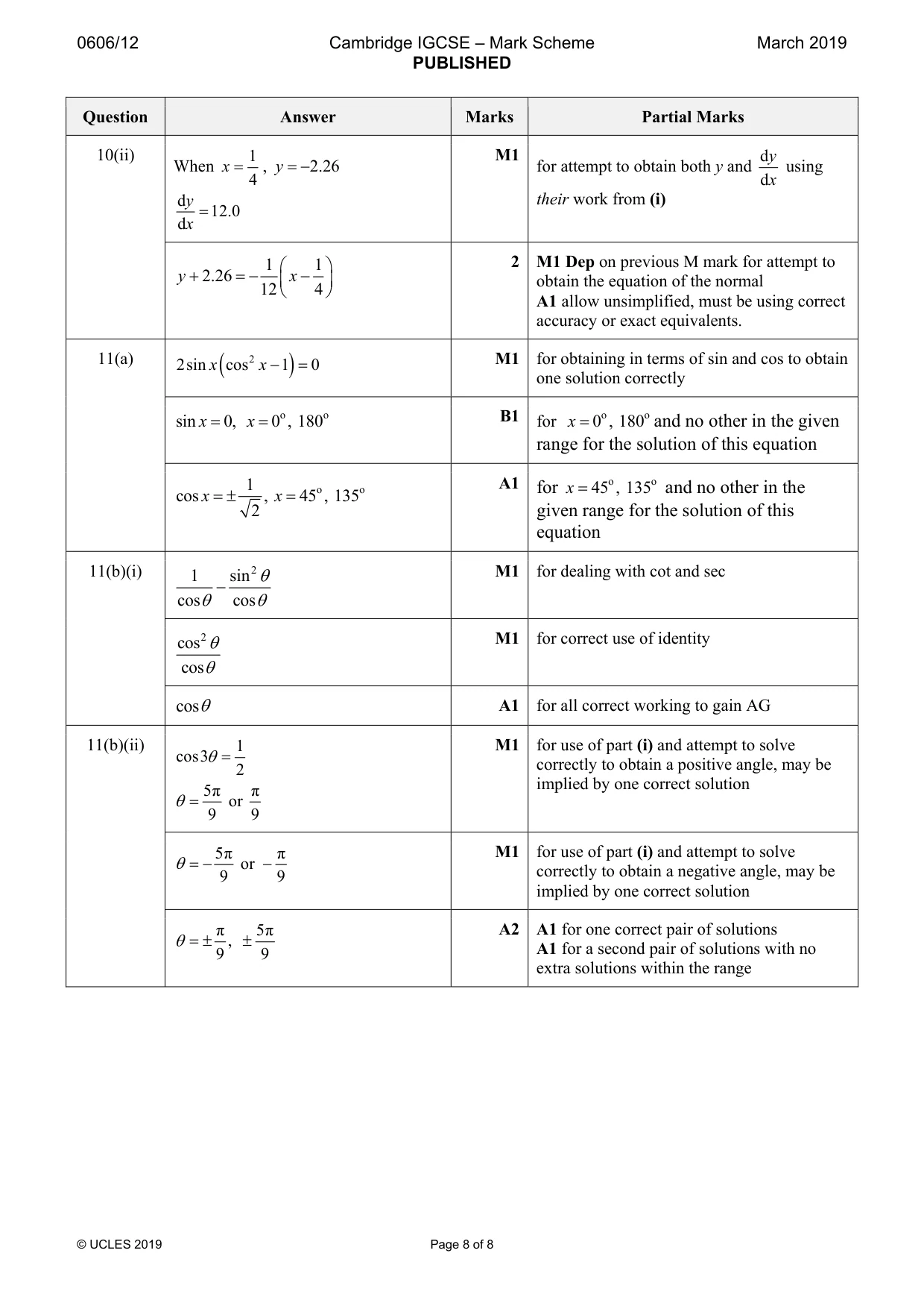 Mark scheme, page 8 of 8
