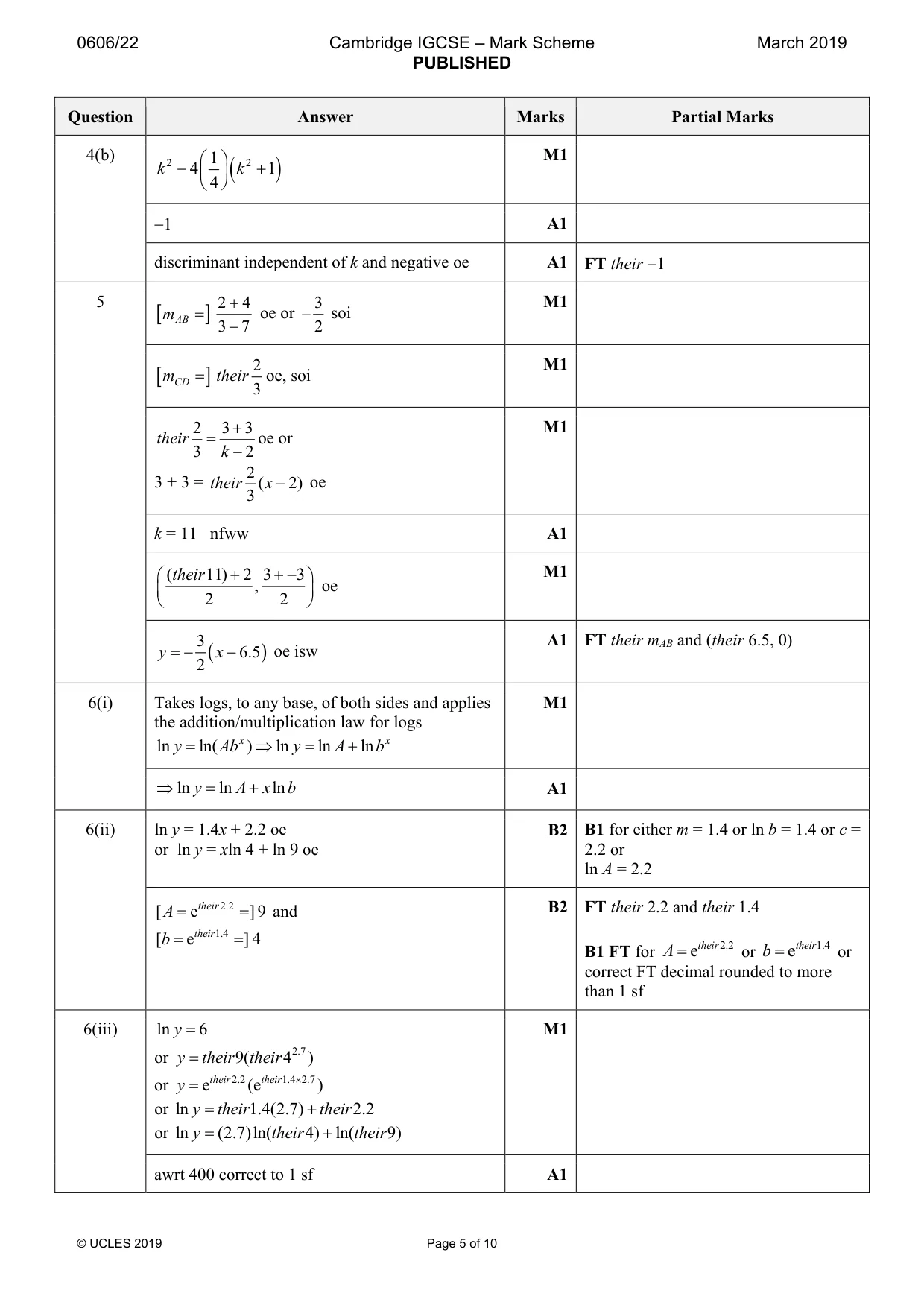 Mark scheme, page 5 of 10