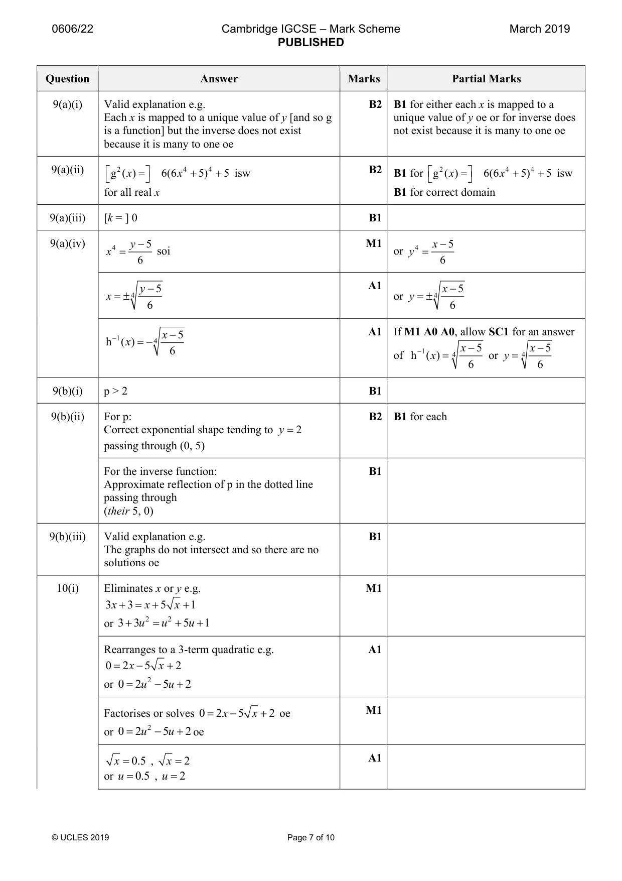 Mark scheme, page 7 of 10