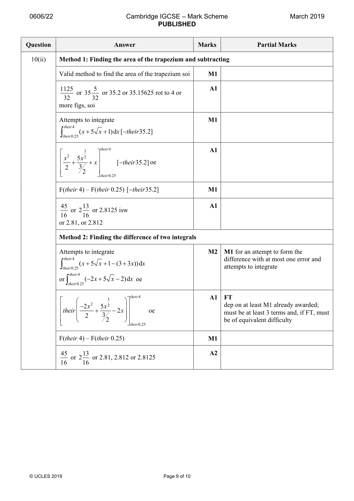 Mark scheme, page 9 of 10