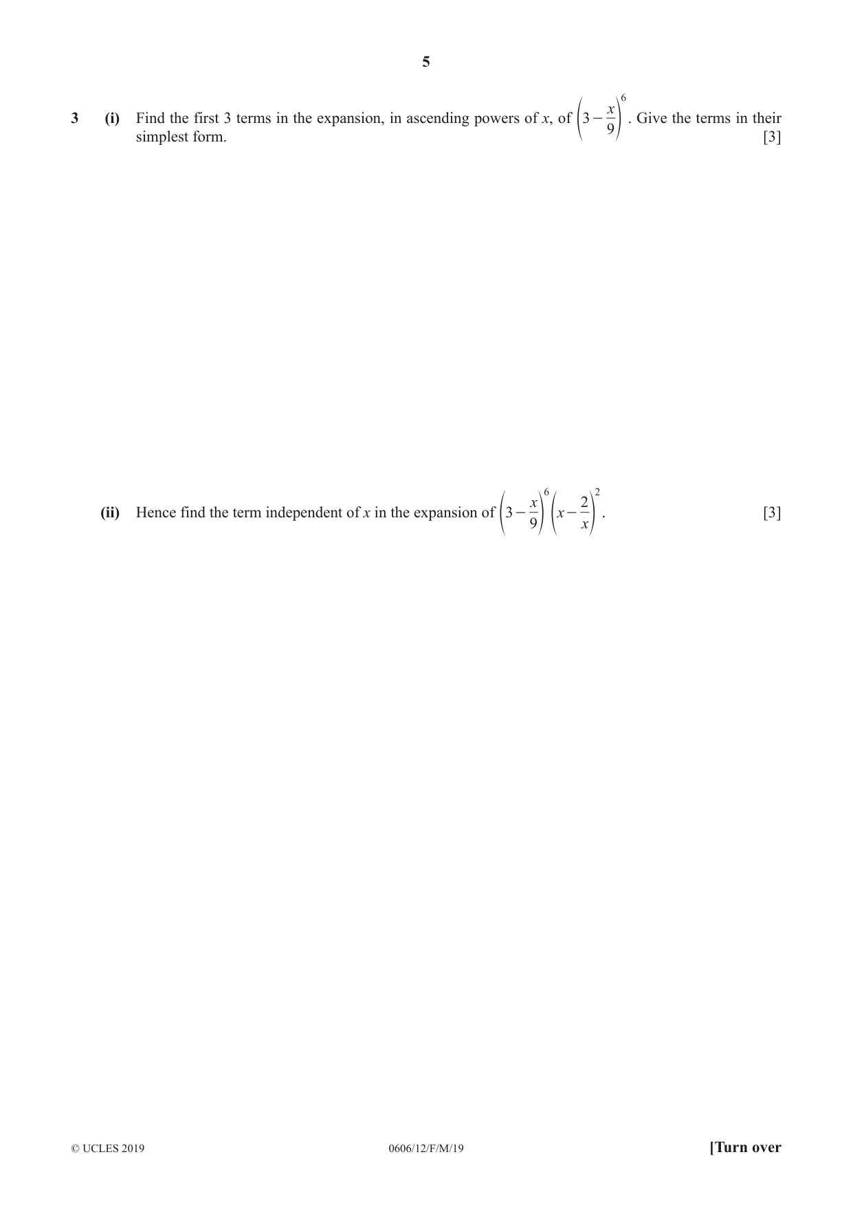 Cambridge IGCSE Mathematics - Additional 0606 2019 Feb/March Paper 1 · Variant 2 question paper, page 5 of 16