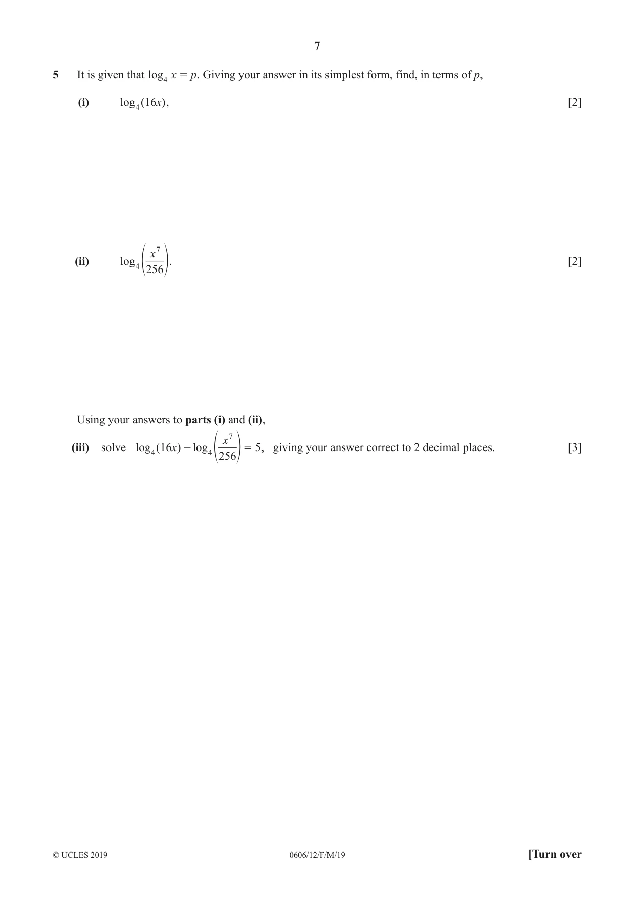Cambridge IGCSE Mathematics - Additional 0606 2019 Feb/March Paper 1 · Variant 2 question paper, page 7 of 16