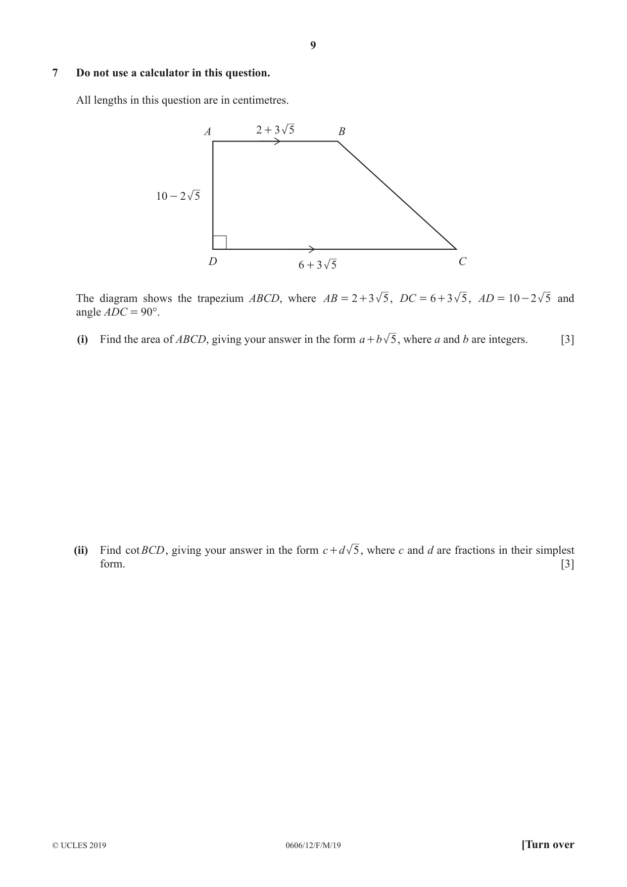 Cambridge IGCSE Mathematics - Additional 0606 2019 Feb/March Paper 1 · Variant 2 question paper, page 9 of 16