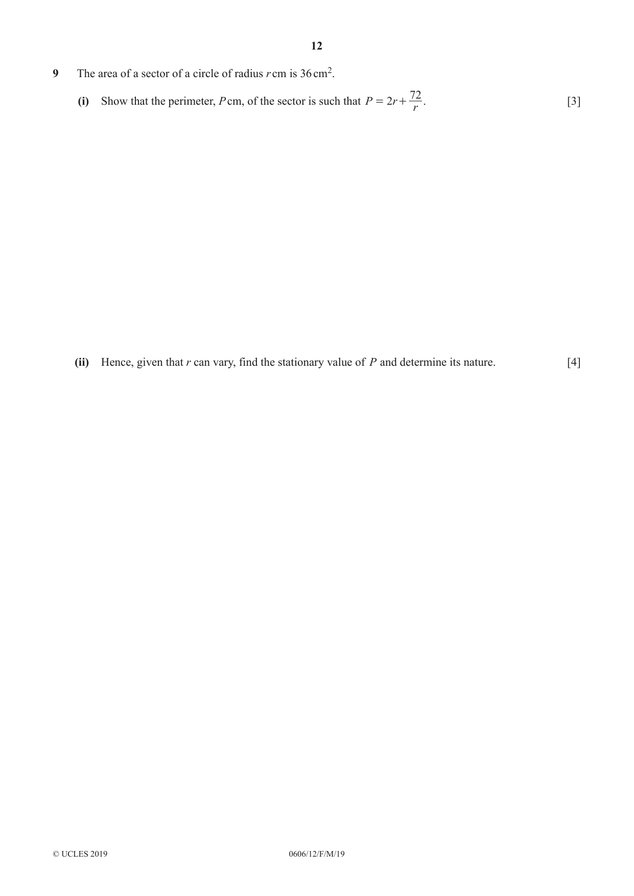 Cambridge IGCSE Mathematics - Additional 0606 2019 Feb/March Paper 1 · Variant 2 question paper, page 12 of 16