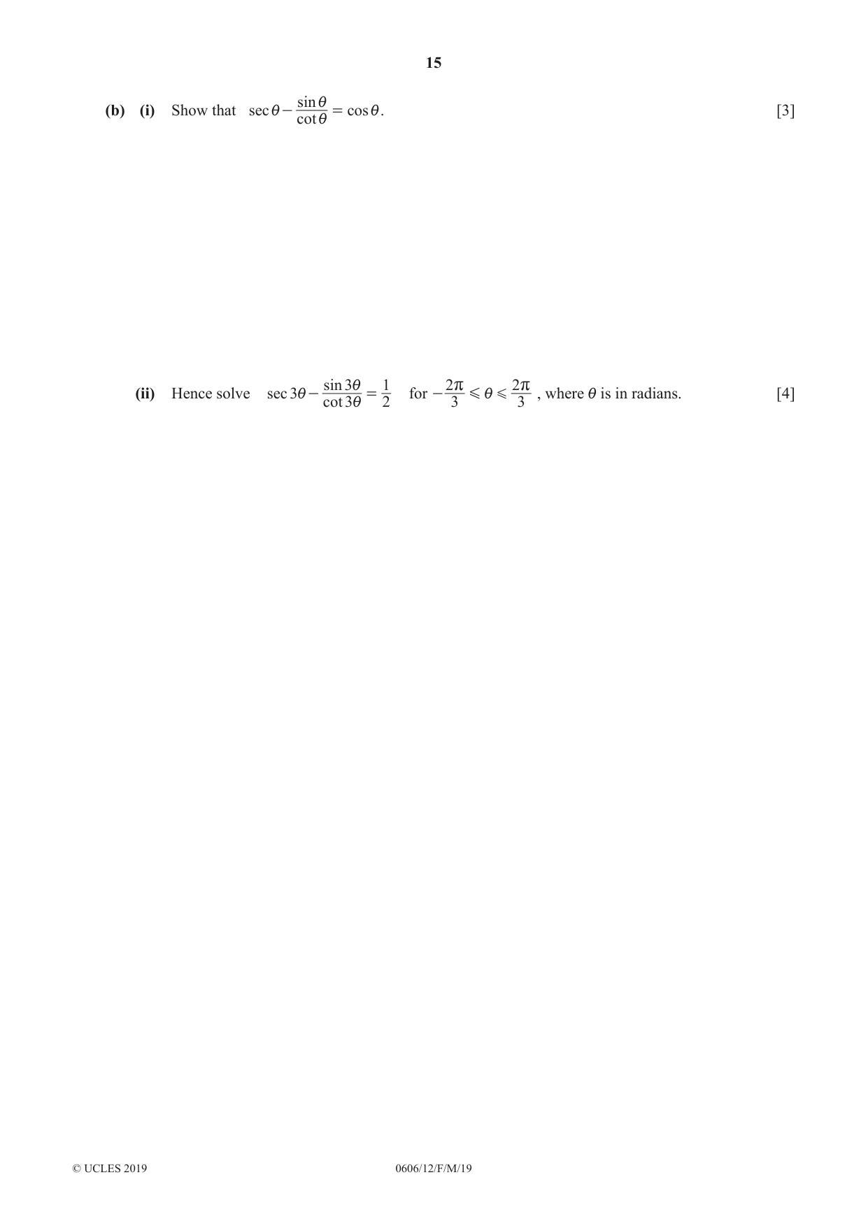 Cambridge IGCSE Mathematics - Additional 0606 2019 Feb/March Paper 1 · Variant 2 question paper, page 15 of 16