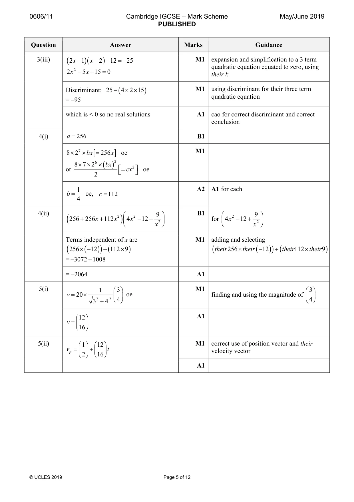 Mark scheme, page 5 of 12