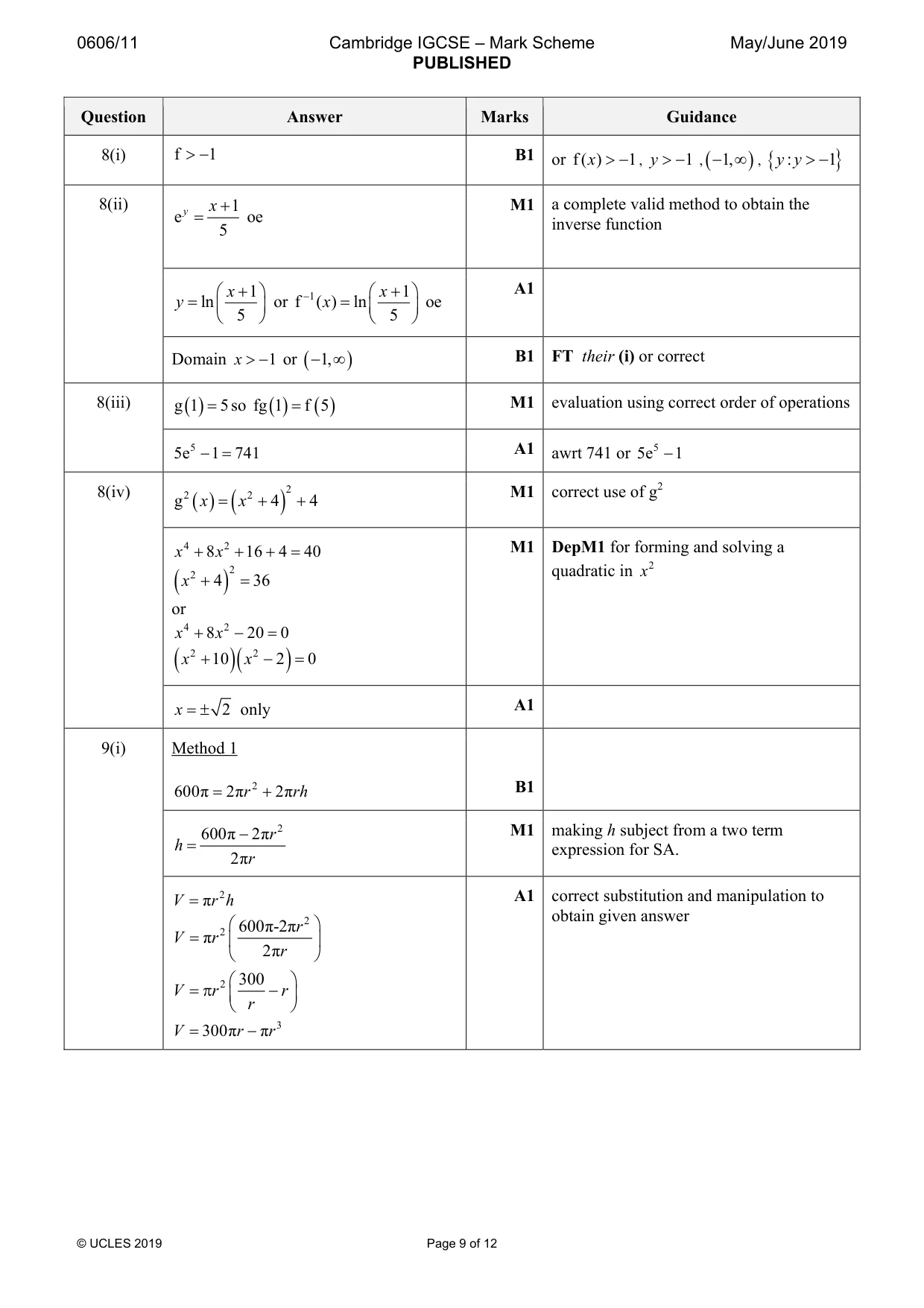 Mark scheme, page 9 of 12