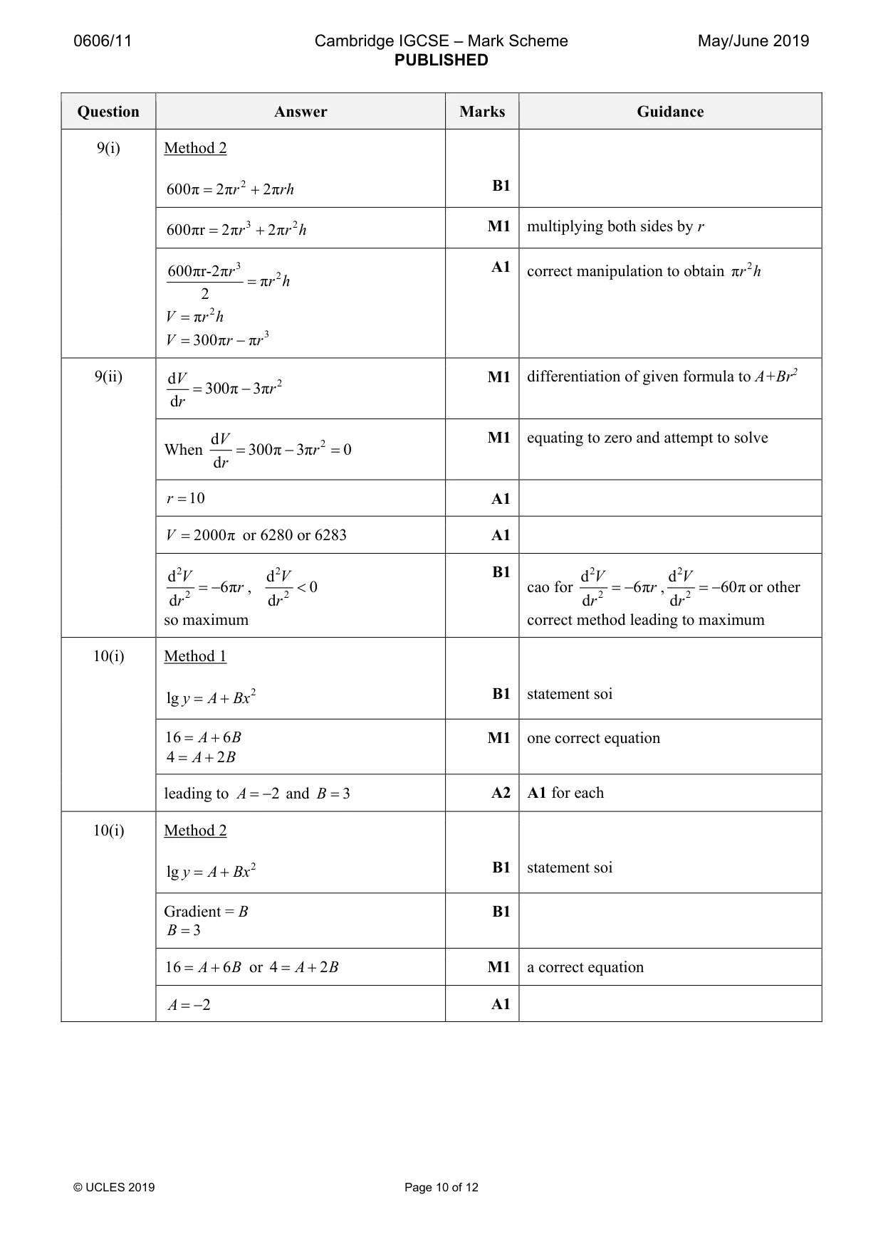 Mark scheme, page 10 of 12