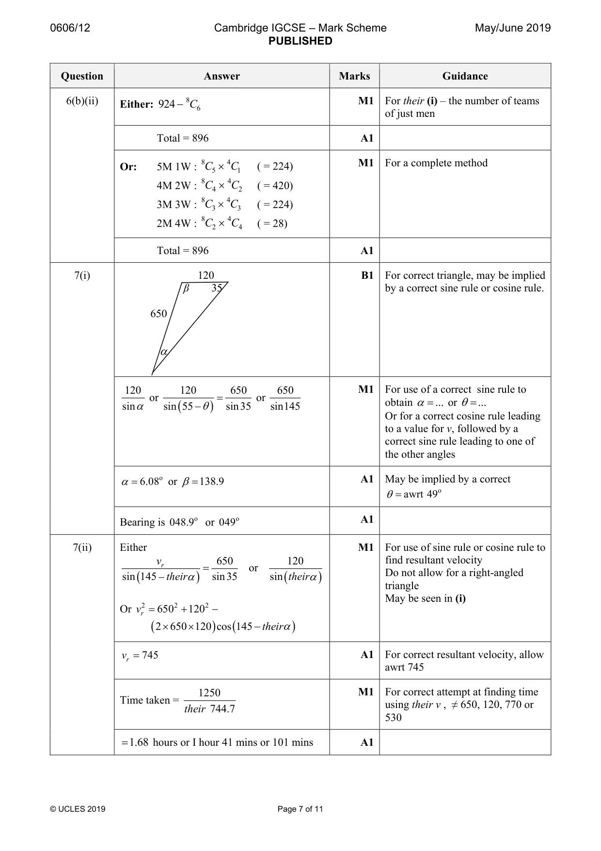 Mark scheme, page 7 of 11