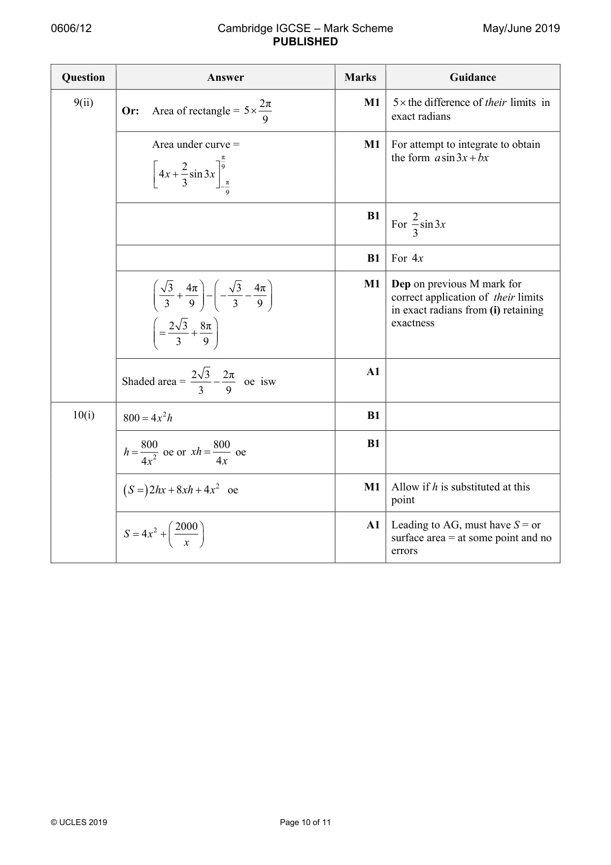 Mark scheme, page 10 of 11