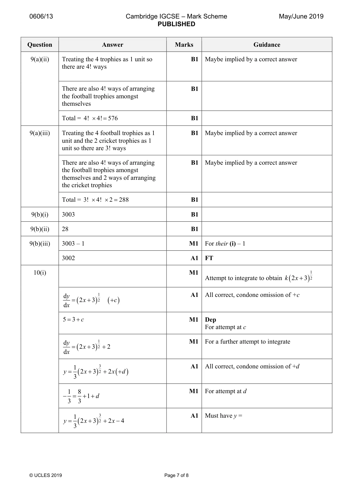 Mark scheme, page 7 of 8