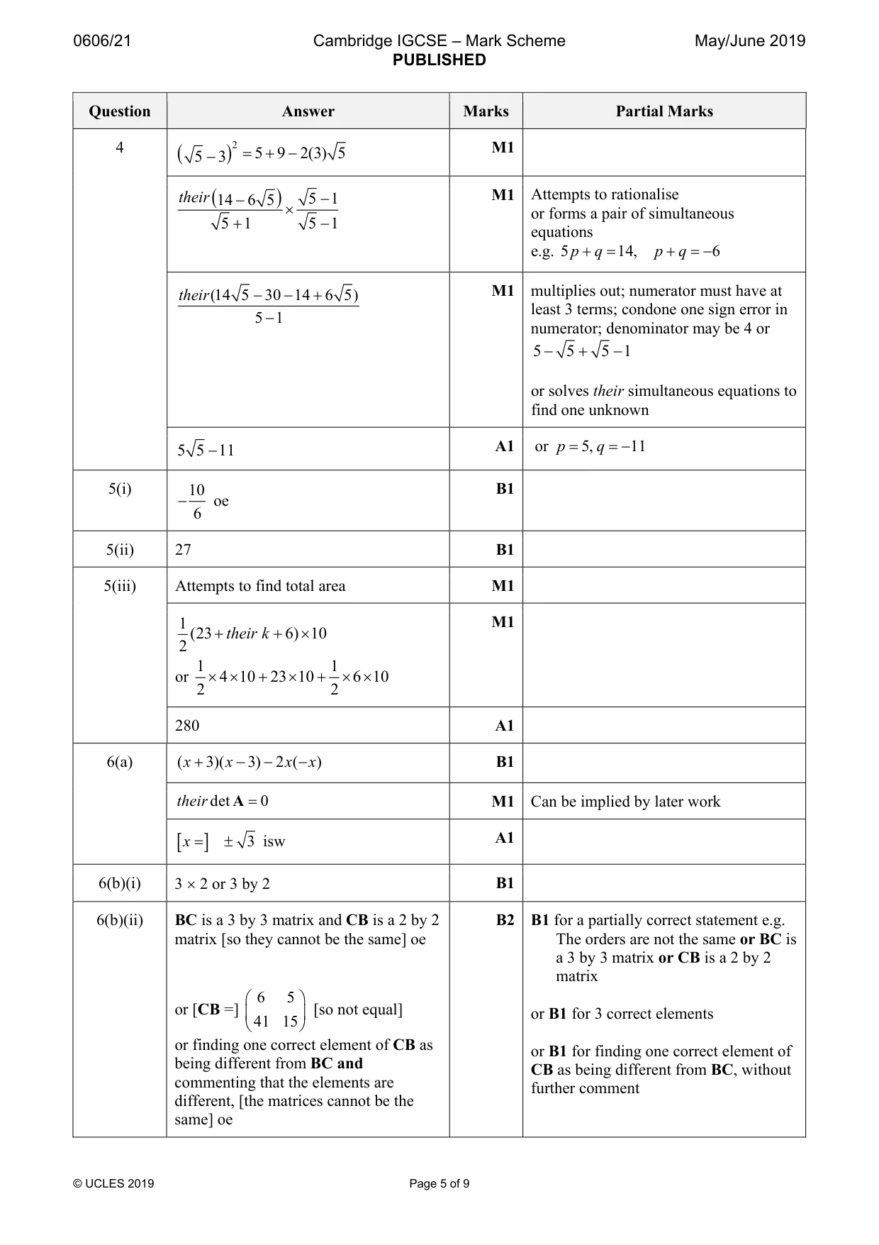 Mark scheme, page 5 of 9