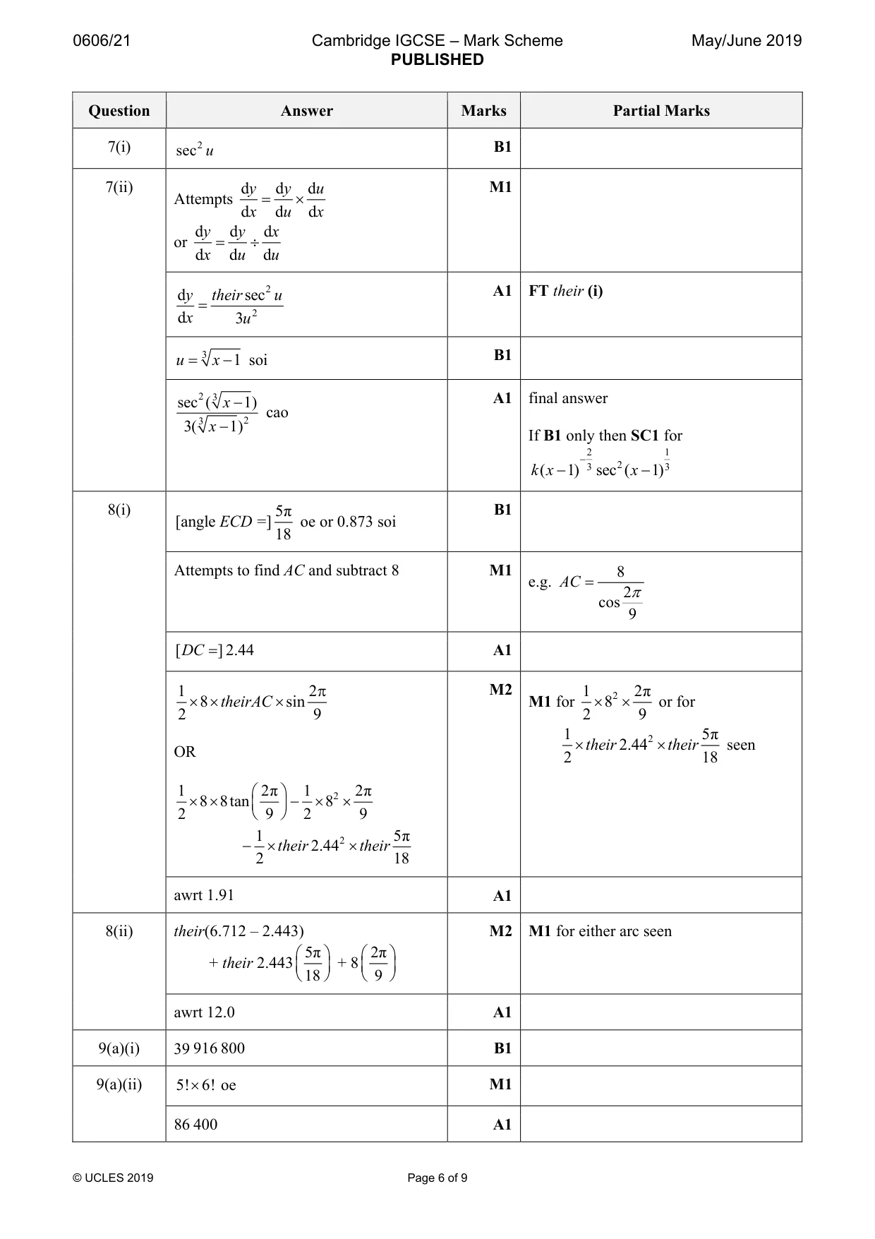 Mark scheme, page 6 of 9