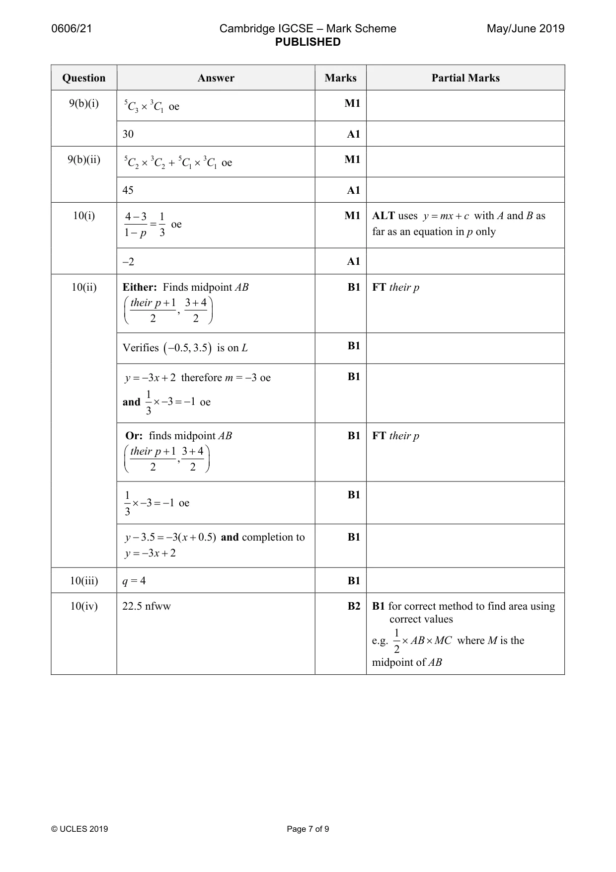 Mark scheme, page 7 of 9