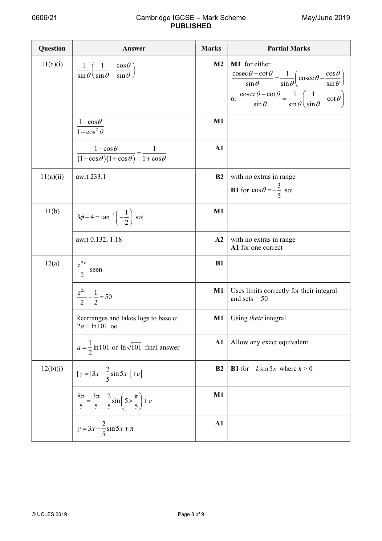 Mark scheme, page 8 of 9