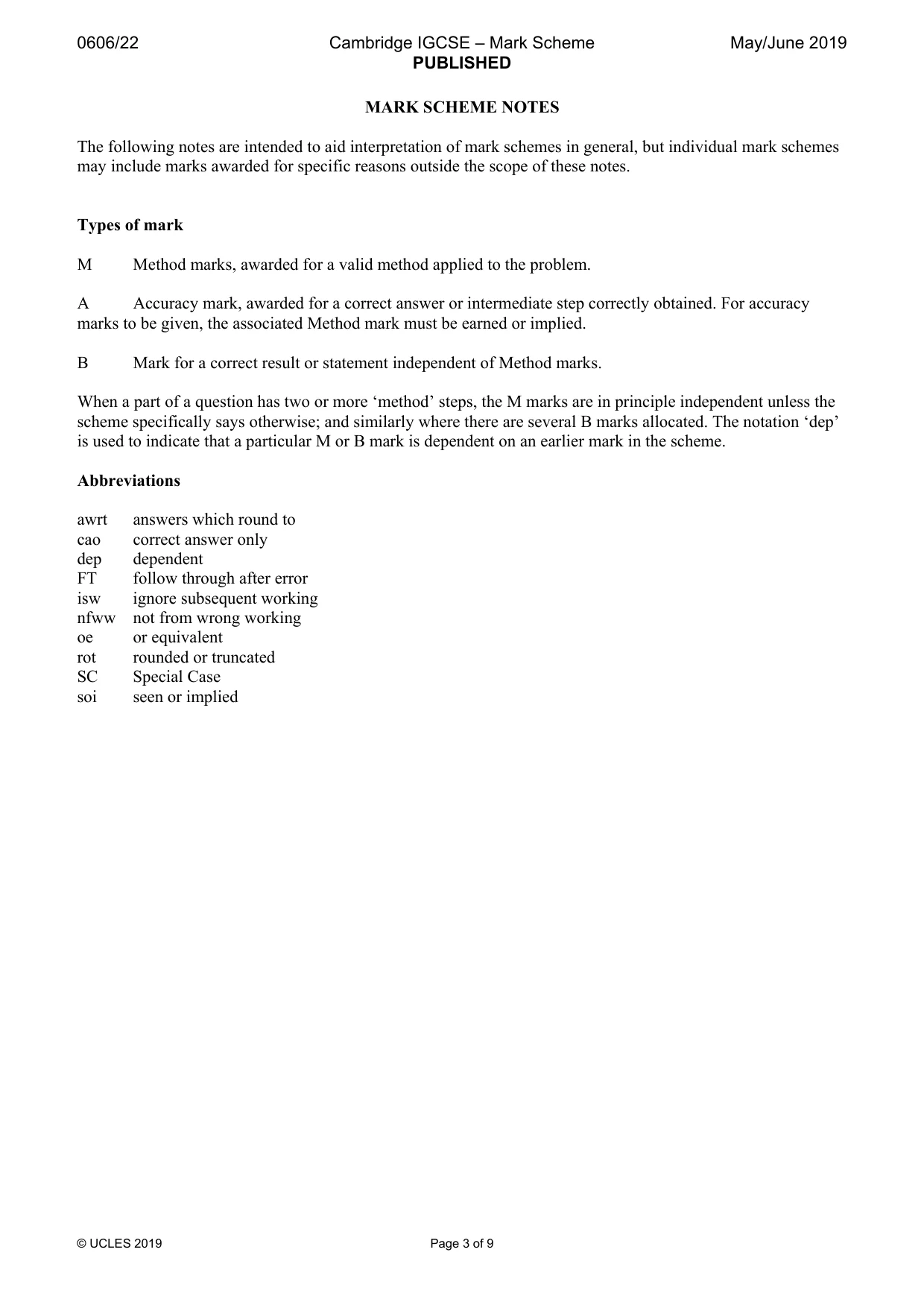 Mark scheme, page 3 of 9