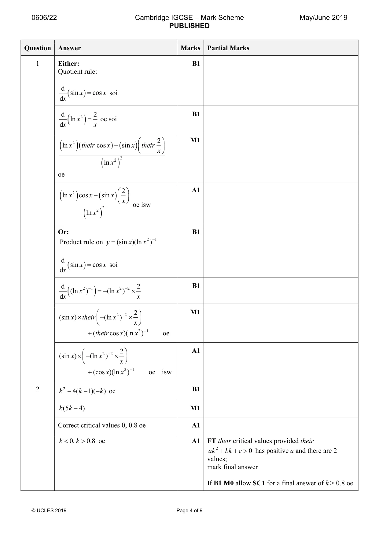 Mark scheme, page 4 of 9