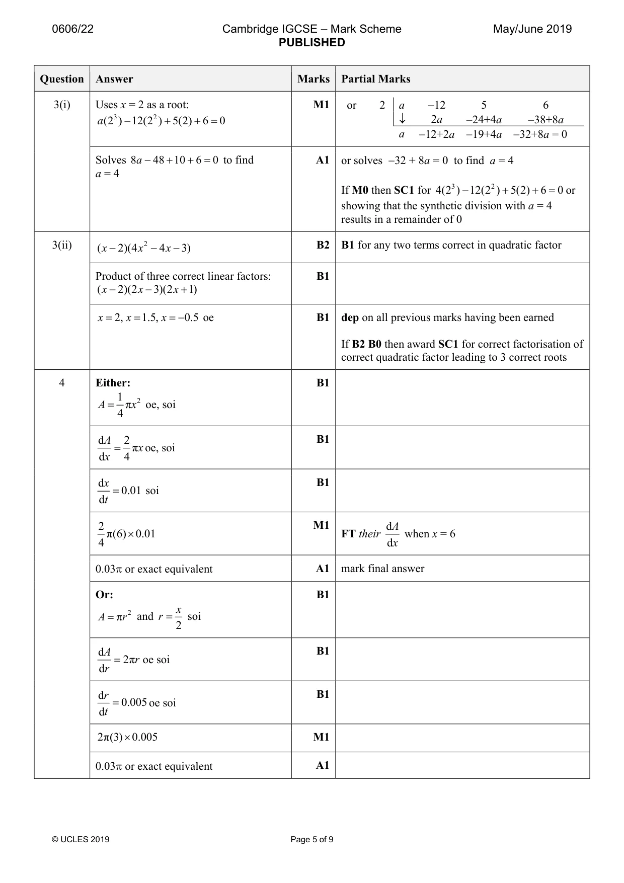 Mark scheme, page 5 of 9