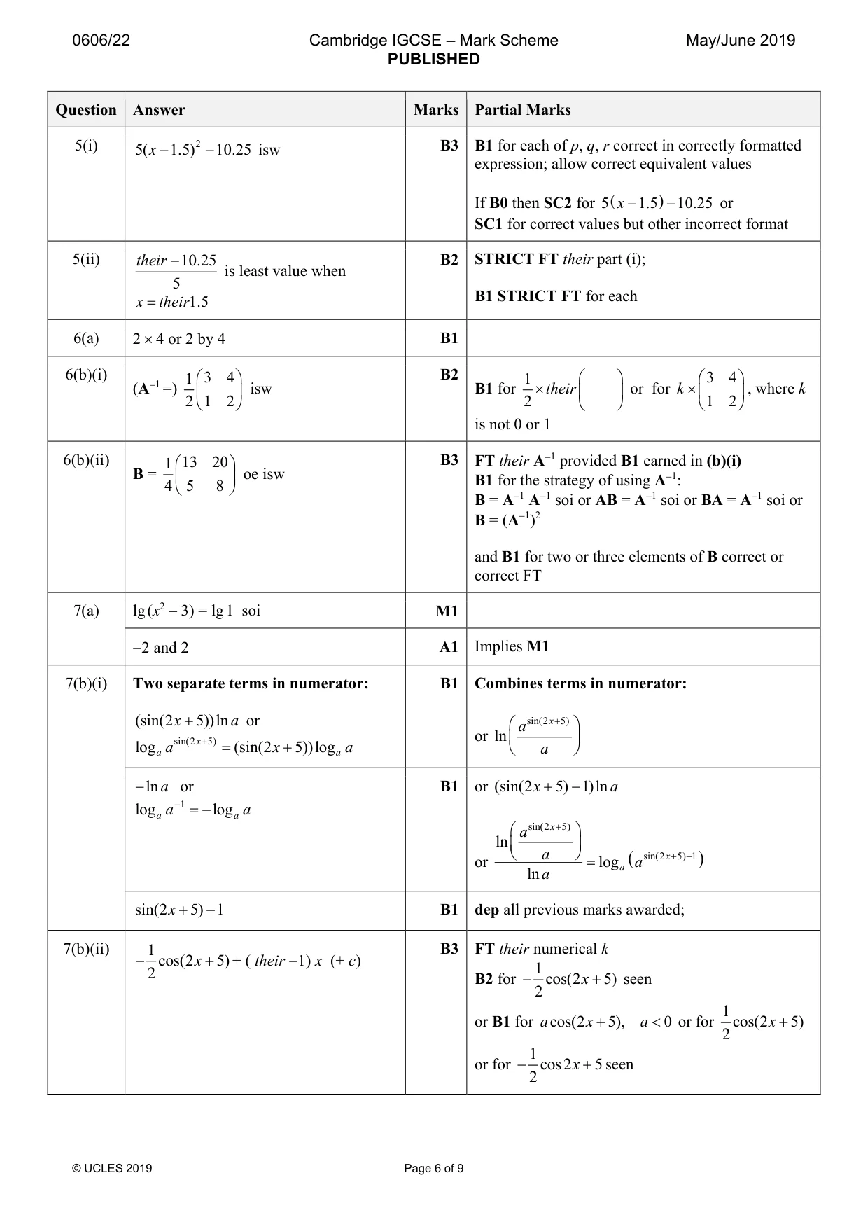 Mark scheme, page 6 of 9
