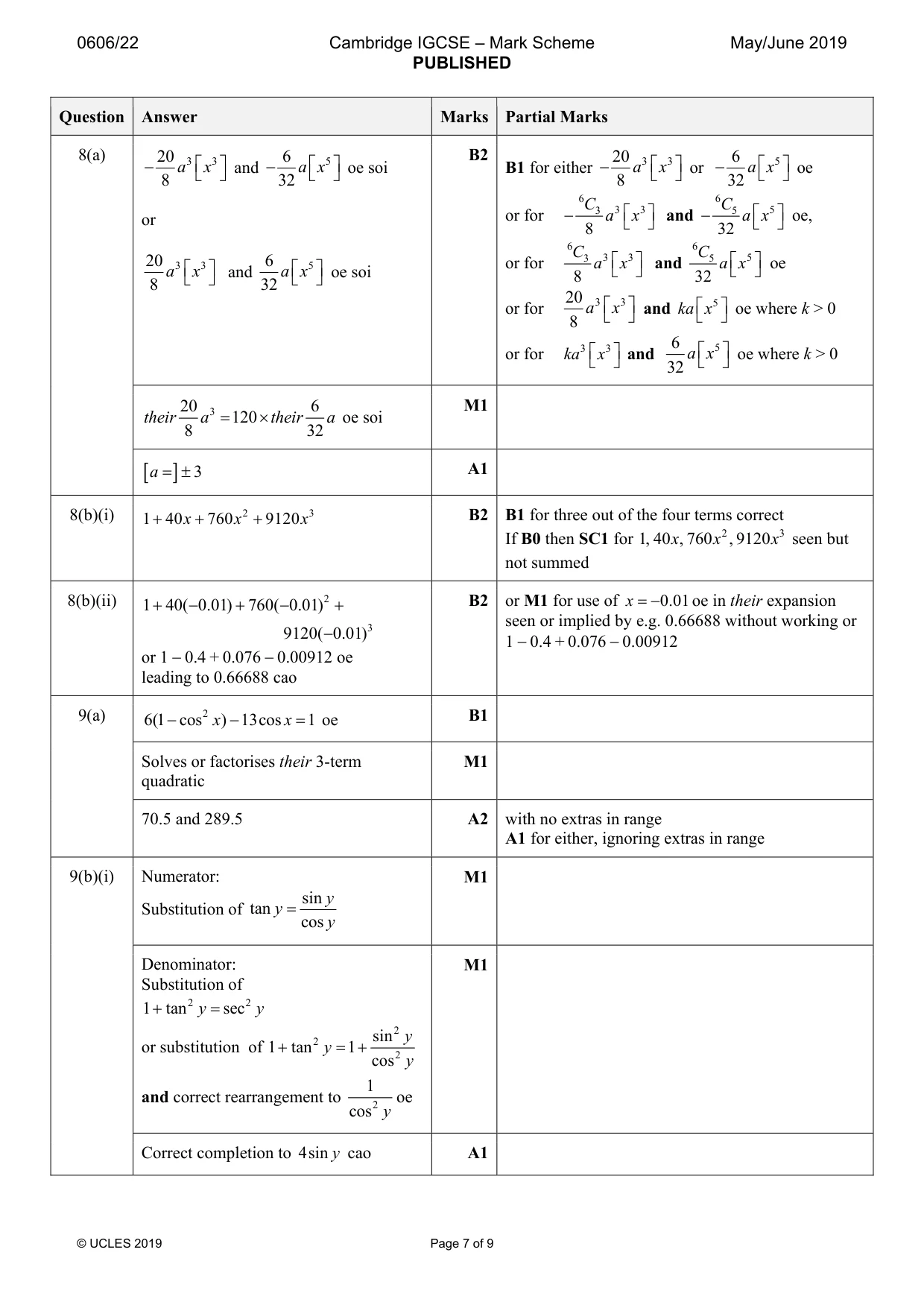 Mark scheme, page 7 of 9