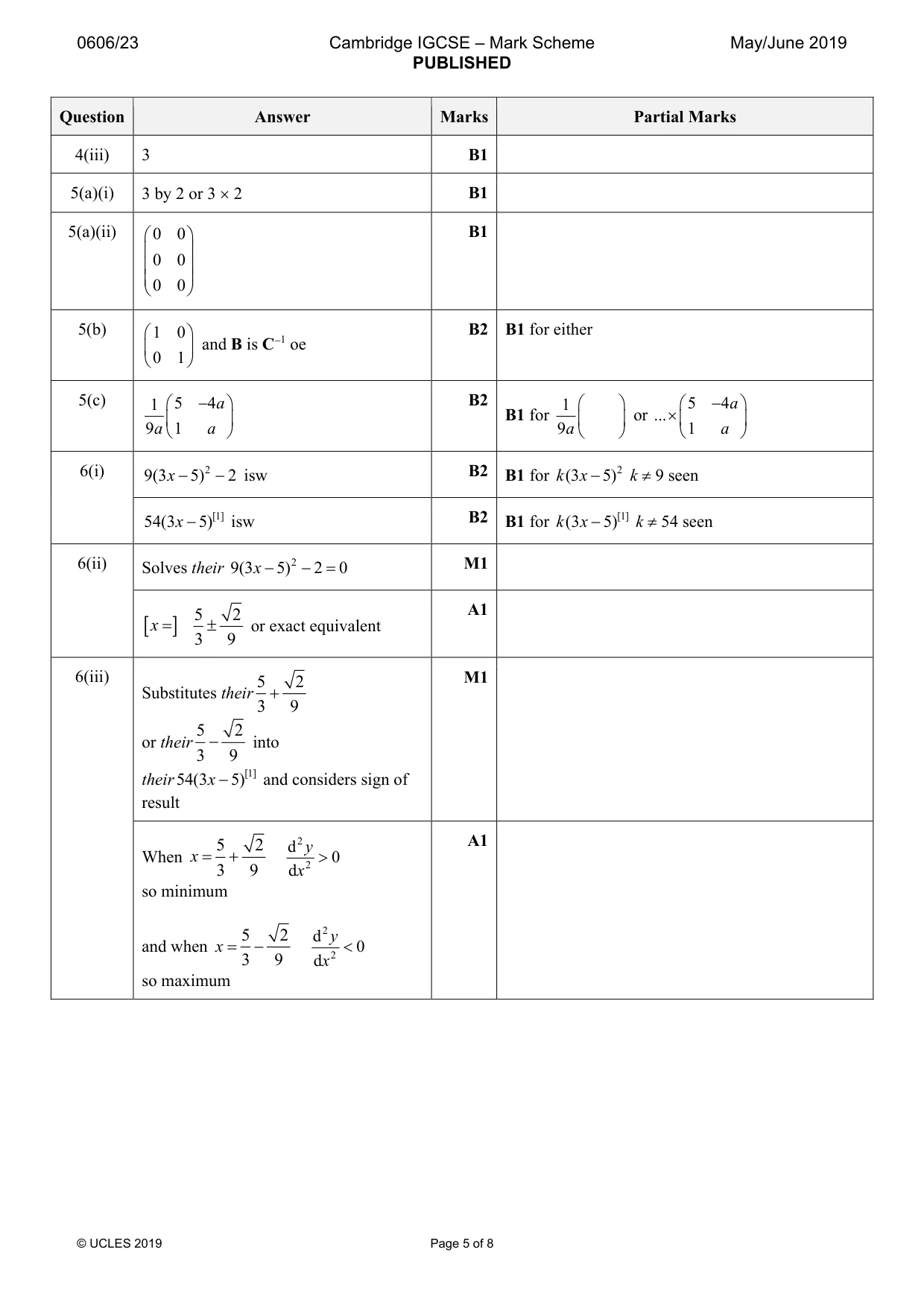 Mark scheme, page 5 of 8