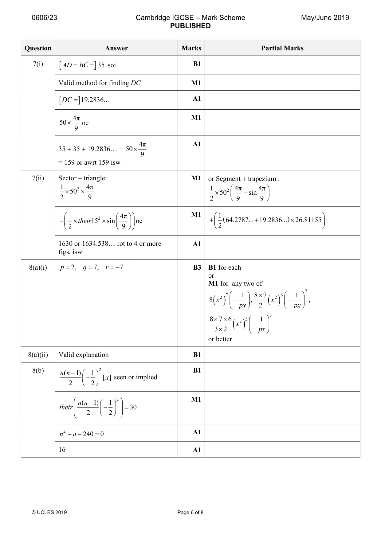 Mark scheme, page 6 of 8